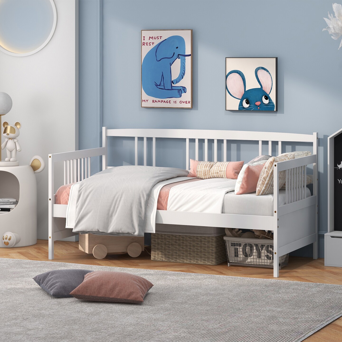 Twin Size Wooden Slats Daybed Bed with Rails Perfect for Living Room and Kids Room or Guest Room