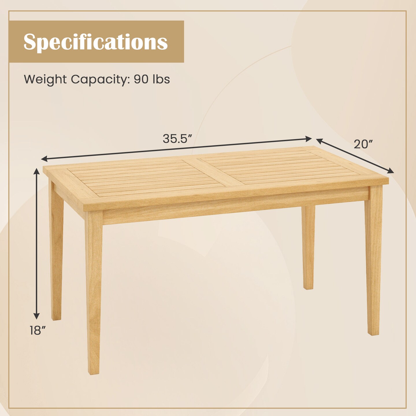 Natural Teak Wood Coffee Table with Slatted Top and Stable Structure