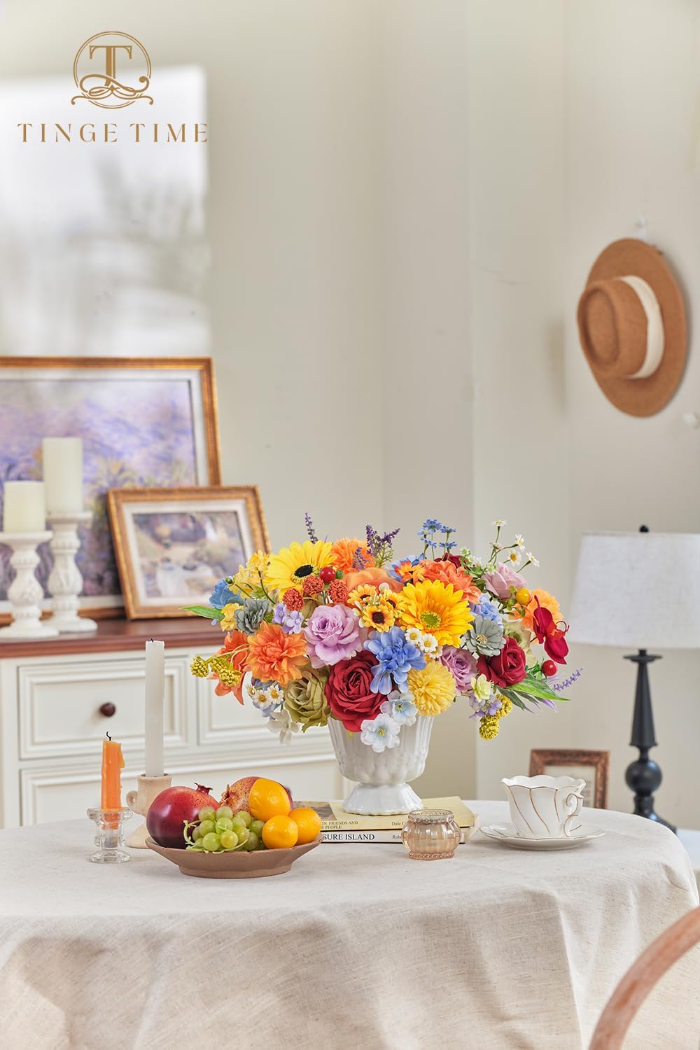 Rainbow Artificial Flowers Set – Peonies, Chrysanthemum, Daisy, Hydrangea, Sunflower, Violets, Dahlia, Daffodils, Epiphyllum, Orchid, Cherry Blossom, Camellia, Leyaron – Fake Flower Collection for Home & Event Decor