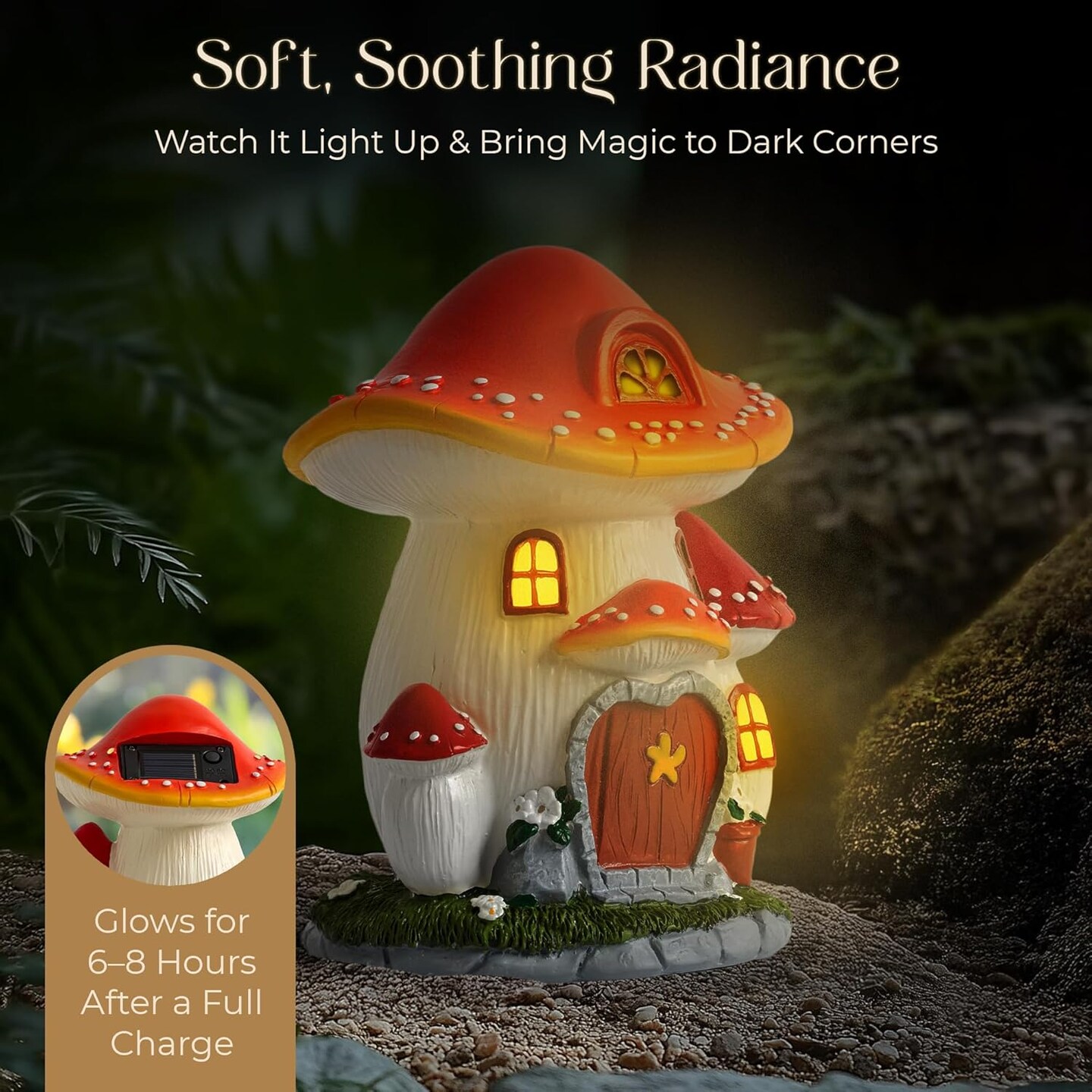 Solar Garden Gnome Statue Set &#x2013; Magical Gnome Decor - Solar Light Mushroom House &#x2013; Hand-Painted Resin Garden Decorations for Indoor &#x26; Outdoor