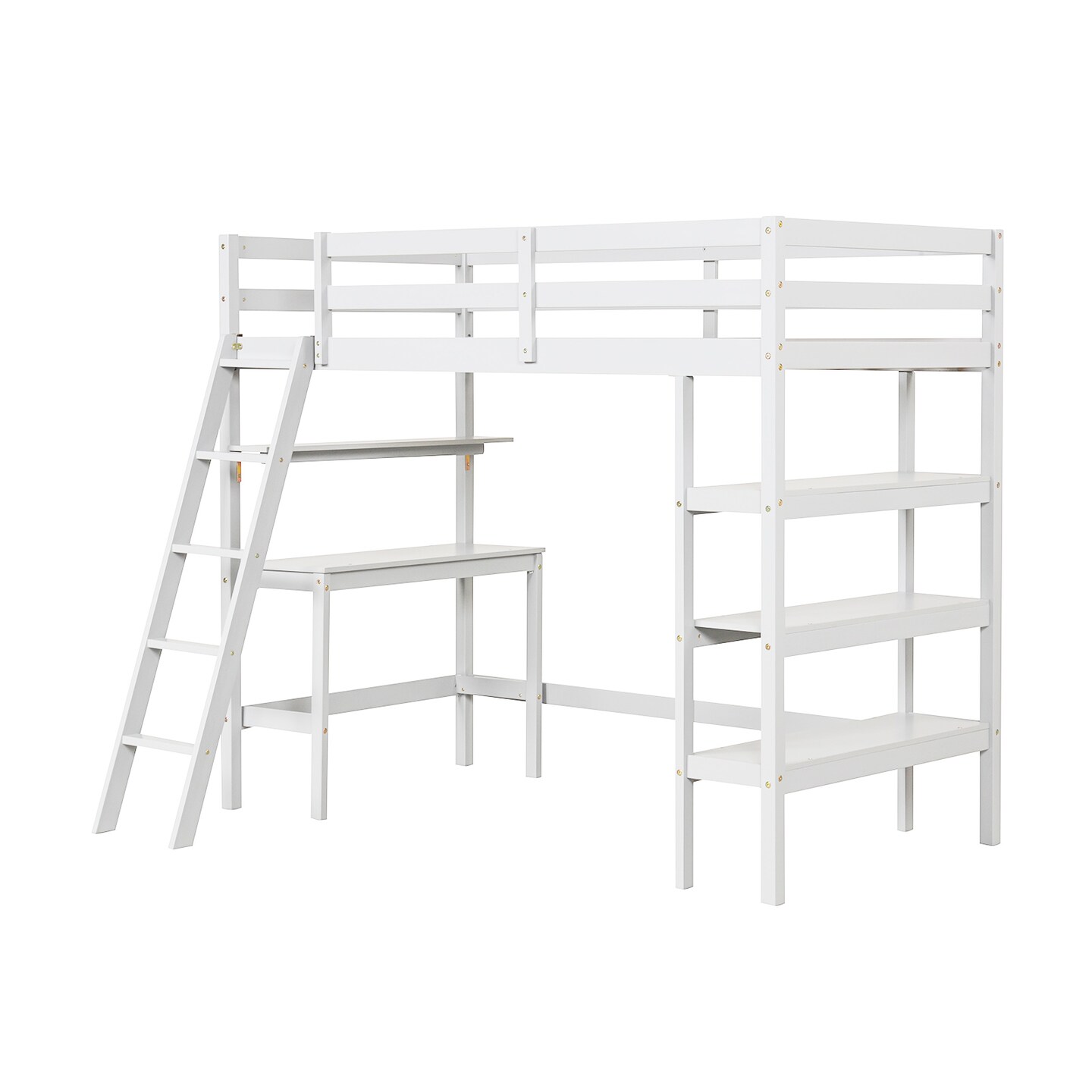 Twin Loft Bed with Desk and Bookshelves for Kids and Teens