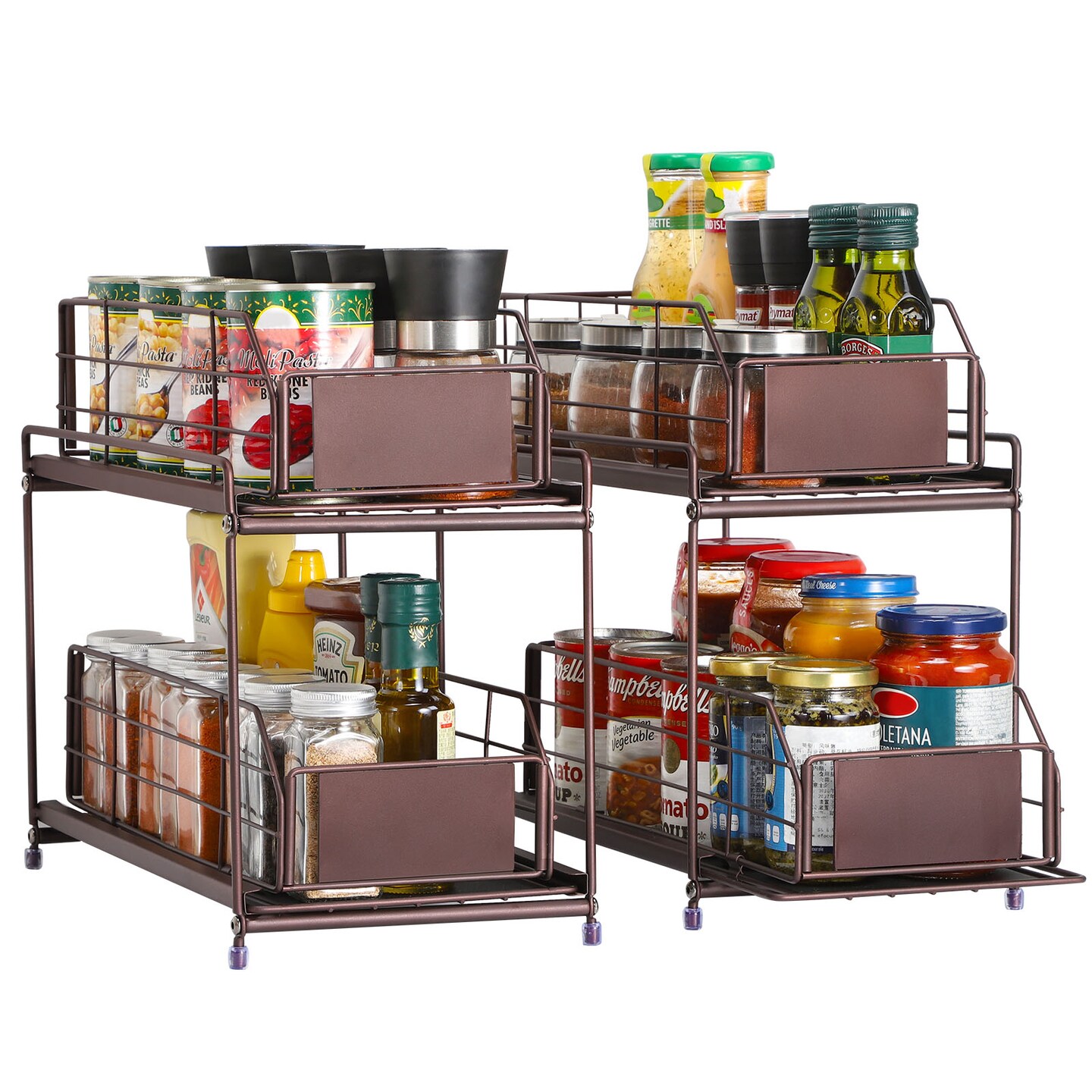 Set of 2 Heavy-Duty Under Sink Organizers with Sliding Drawers &#x2013; Rust-Resistant Metal Frame, 50LB Capacity, Adjustable Storage Baskets for Kitchen/Bathroom (14.17&#x22;L x 7.48&#x22;W)