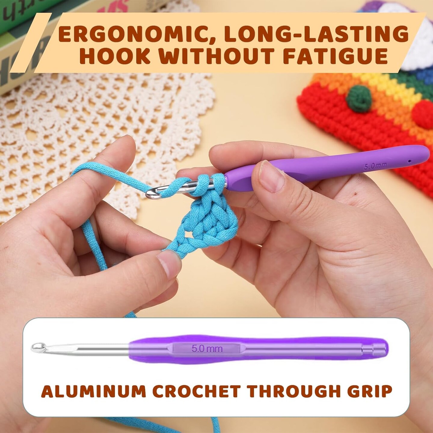 38 Pack Crochet Hooks Set, 13 Pcs 2mm(b)-10mm(n) Ergonomic Soft Grip Crochet Handles, Crochet Needle with Storage Case, for Arthritic Hands, Extra Long&#x202F; Knitting Needles