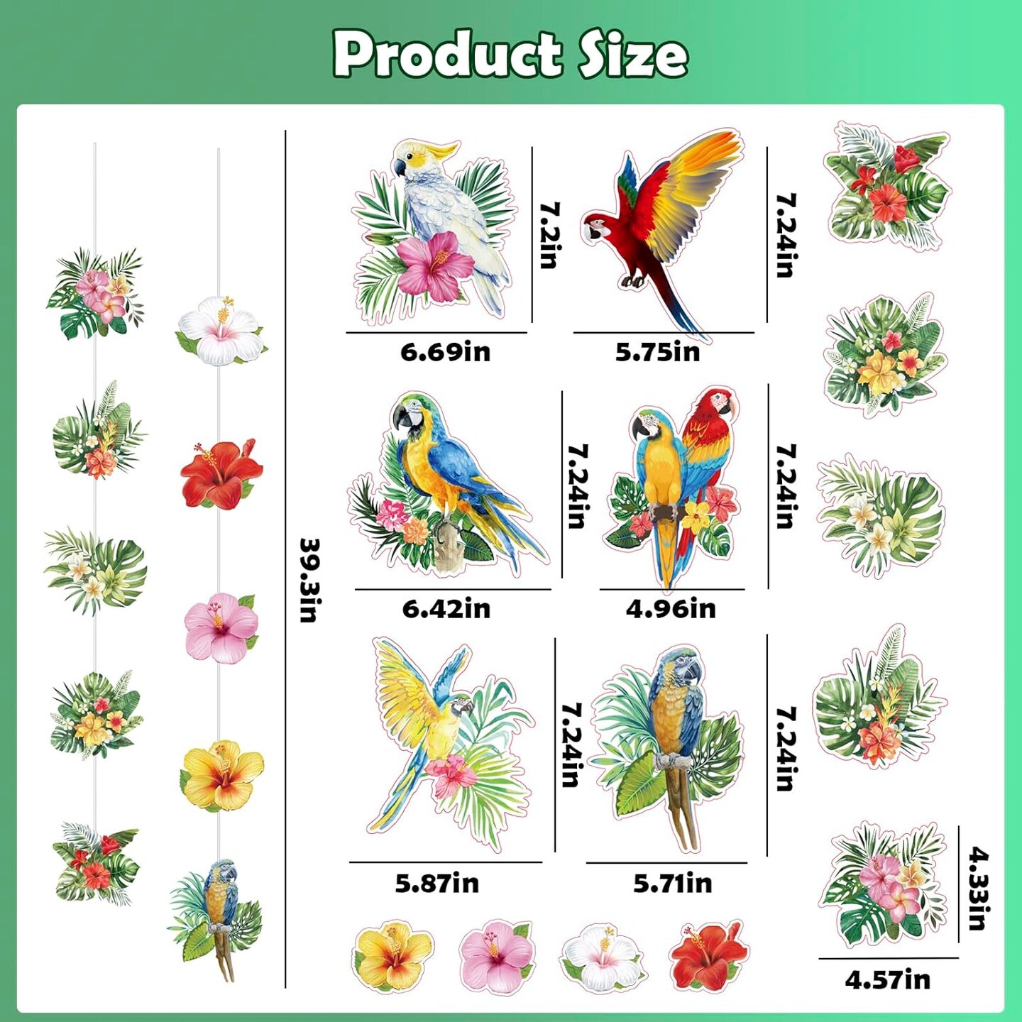 Hawaii Tropical Parrot Flower Hanging Garland - 8 Strings Luau Party Decorations