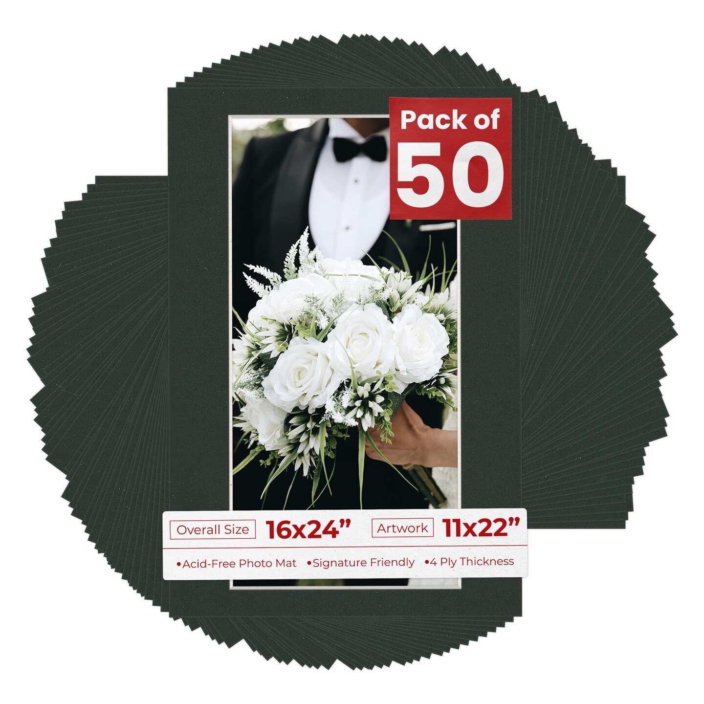 Textured Black Mat Board for 16x24 Frames - Fits 11x22 Photos