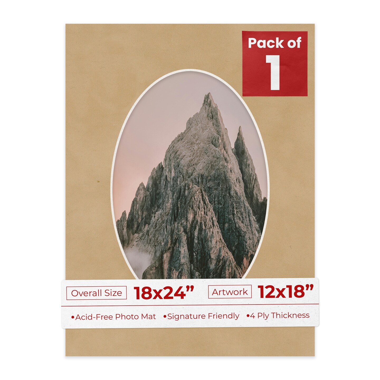 Beige Suede Mat Board for 18x24 Frames - Oval Opening for 12x18 Photos
