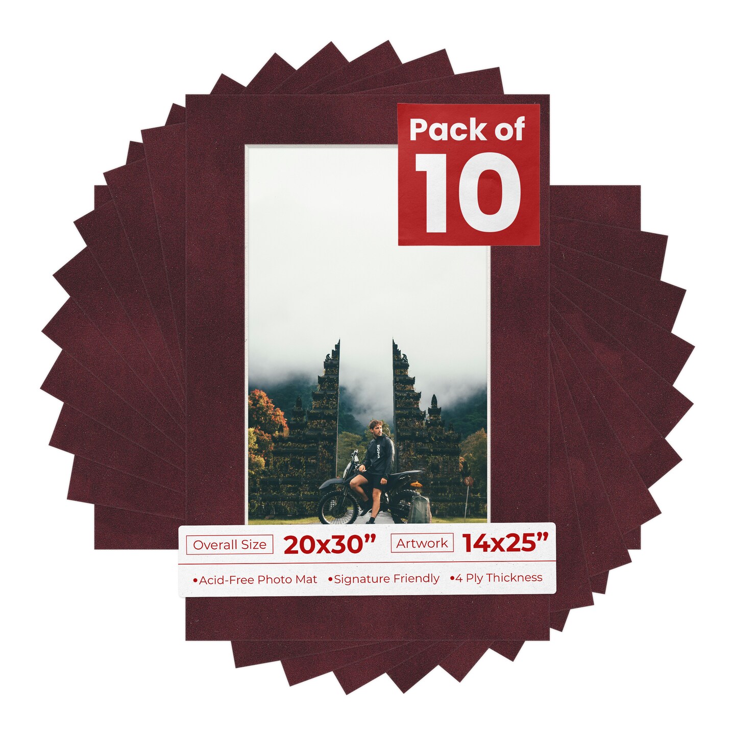 Dark Red Suede Mat Board for 20x30 Frames - Fits 14x25 Photos