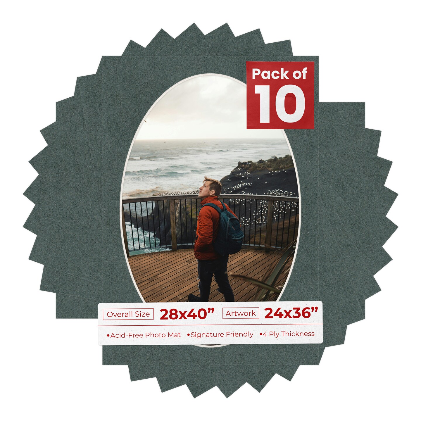Dark Grey Suede Mat Board for 28x40 Frames - Oval Opening for 24x36 Photos
