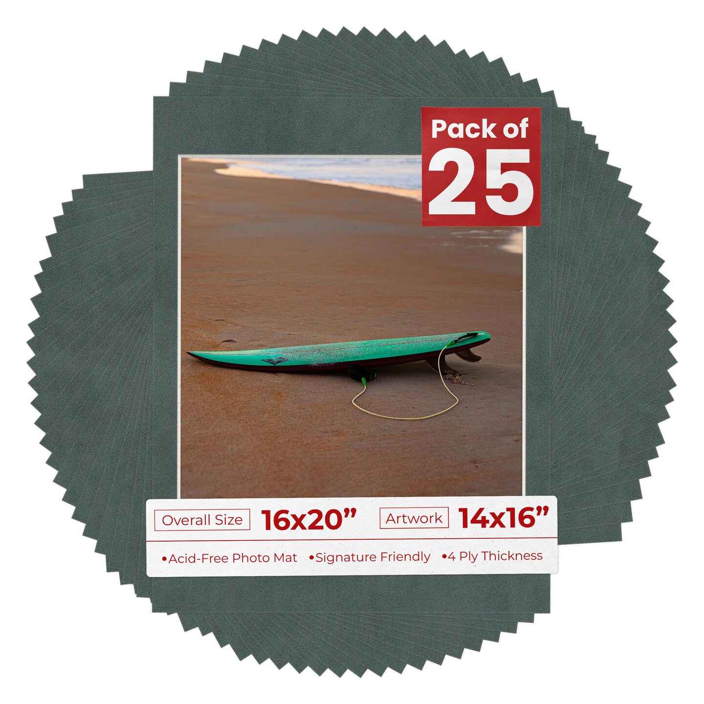 Dark Grey Suede Mat Board for 16x20 Frames - Fits 14x16 Photos