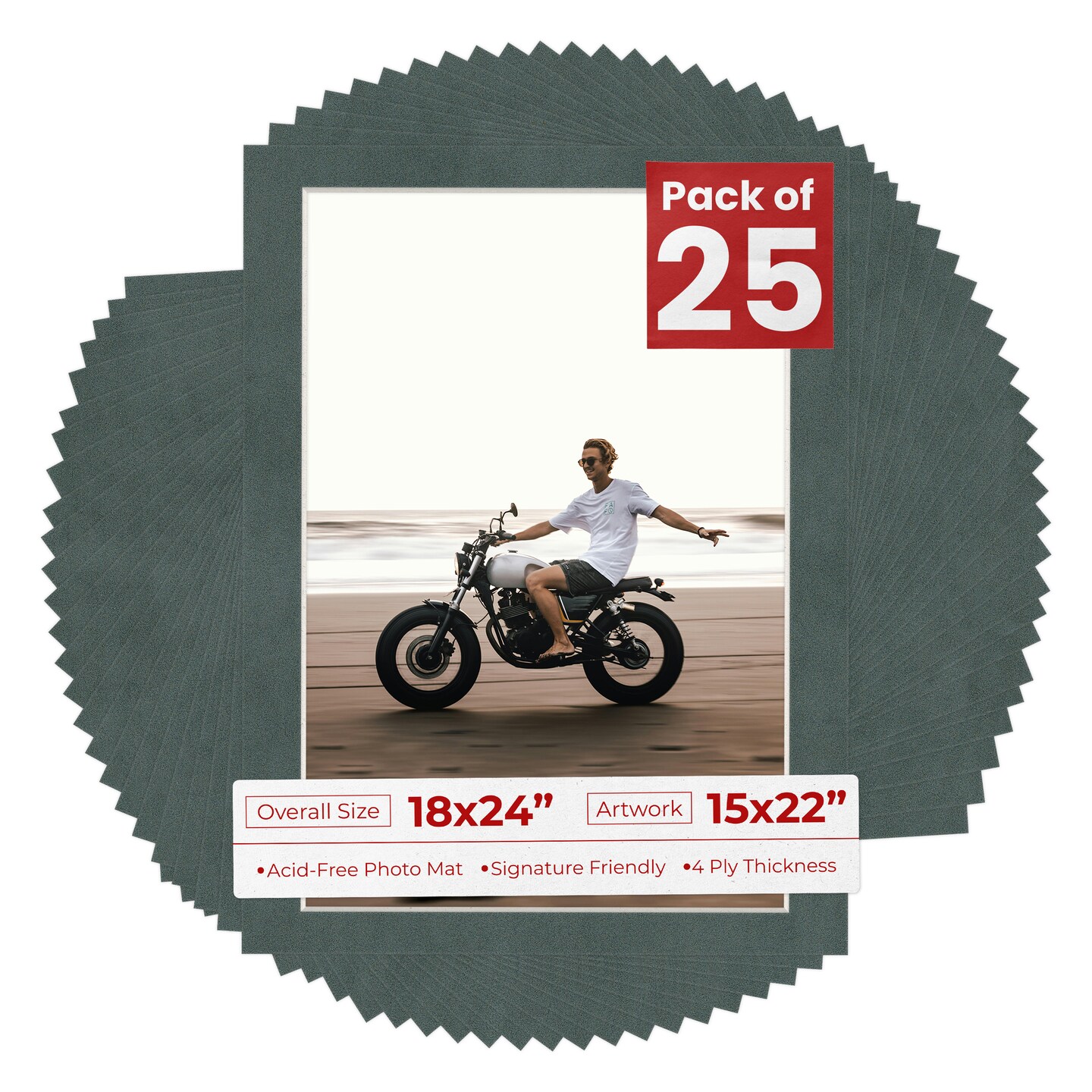Dark Grey Suede Mat Board for 18x24 Frames - Fits 15x22 Photos