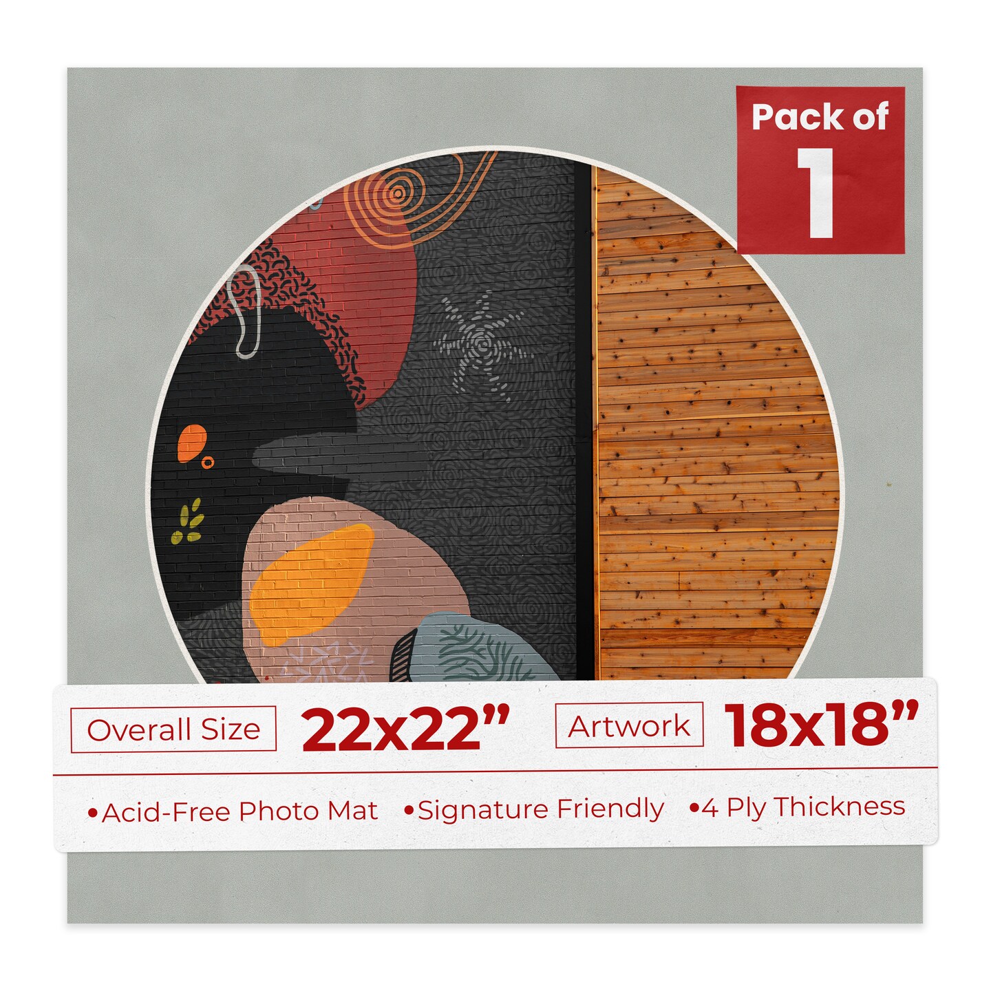 Light Grey Suede Mat Board for 22x22 Frames - Circle Opening for 18x18 Photos