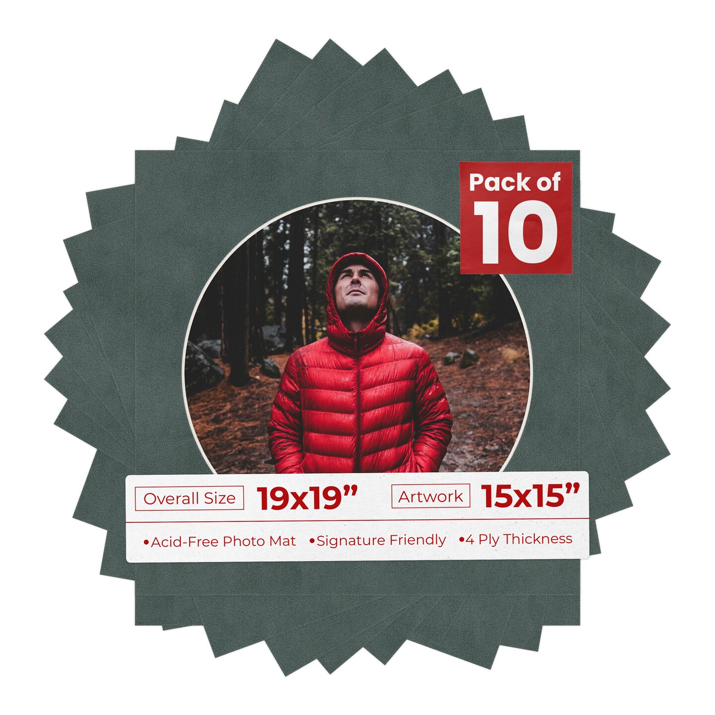 Dark Grey Suede Mat Board for 19x19 Frames - Circle Opening for 15x15 Photos