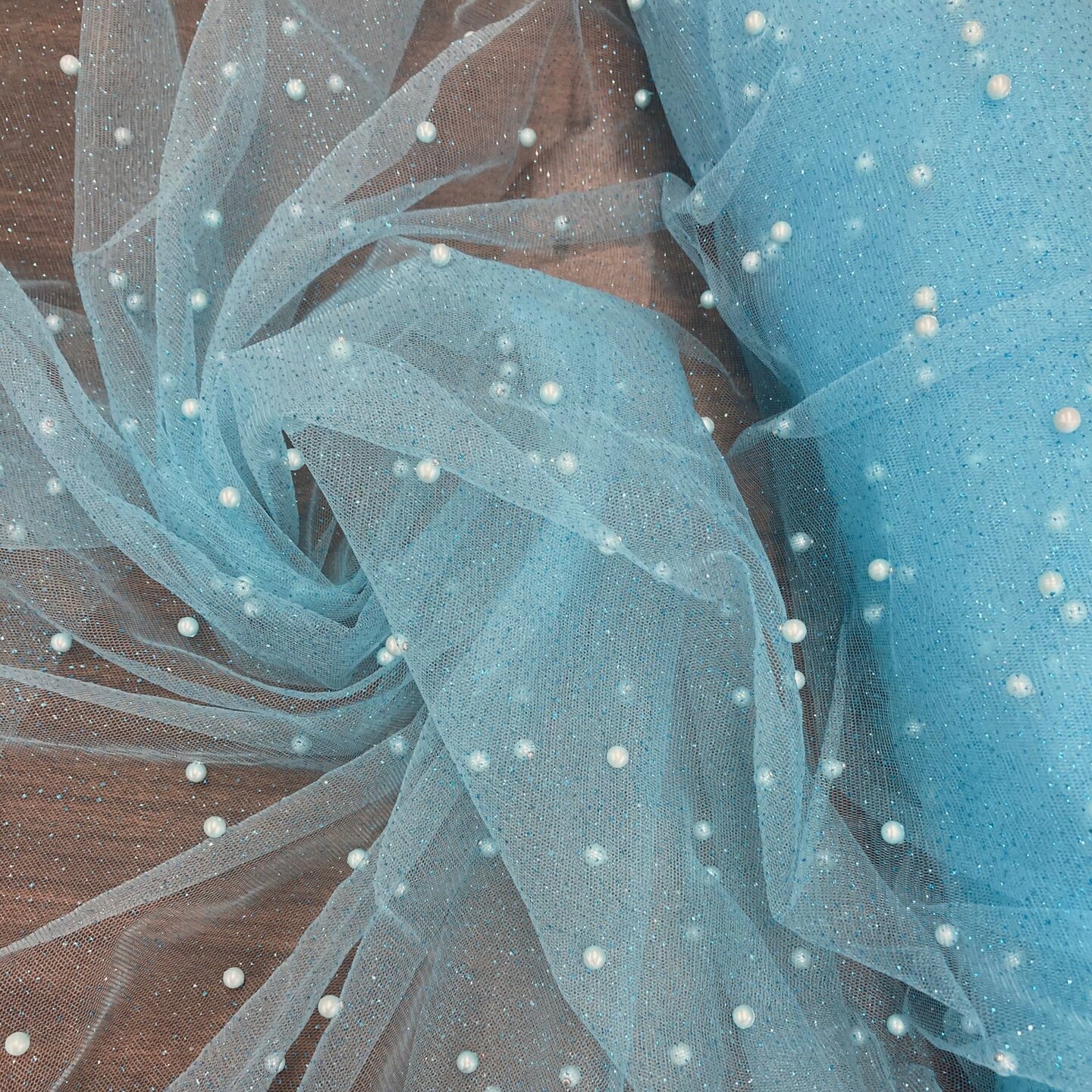 1 Yard Glitter Mesh Fabric with Scattered Pearls 2-Way Stretch 60&#x22; Wide Soft Tulle for Gowns, Veils &#x26; Couture Projects