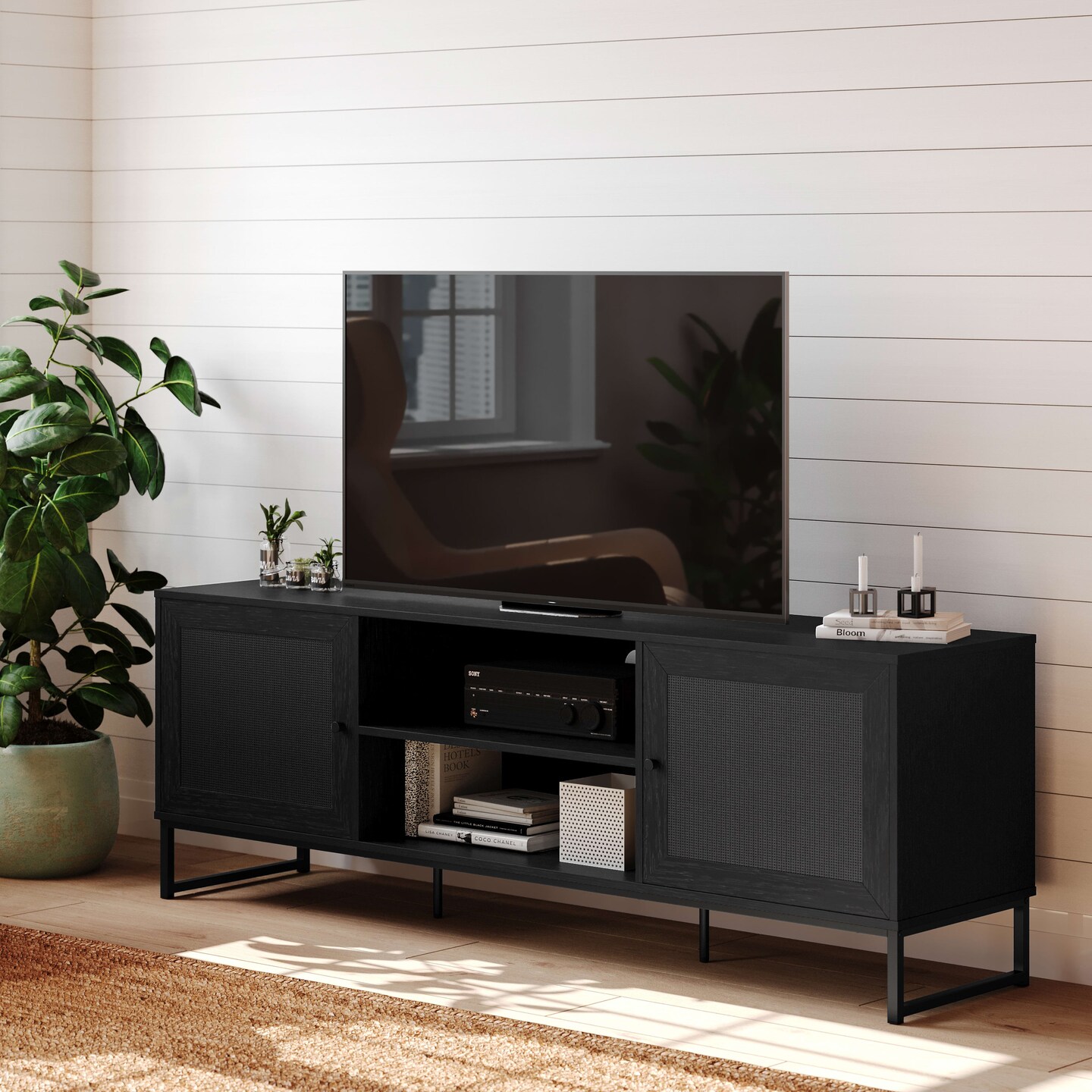 Merrick Lane Burkett 65" Mid-Century Modern TV Stand Made with Durable Engineered Wood Accommodates up to 70" TV's