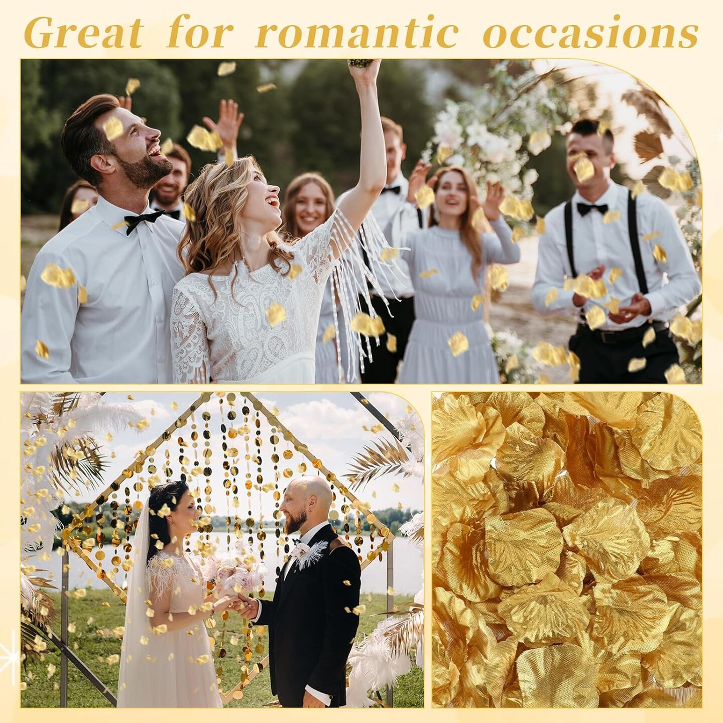 300PCS Fake Rose Petals Gold Silk