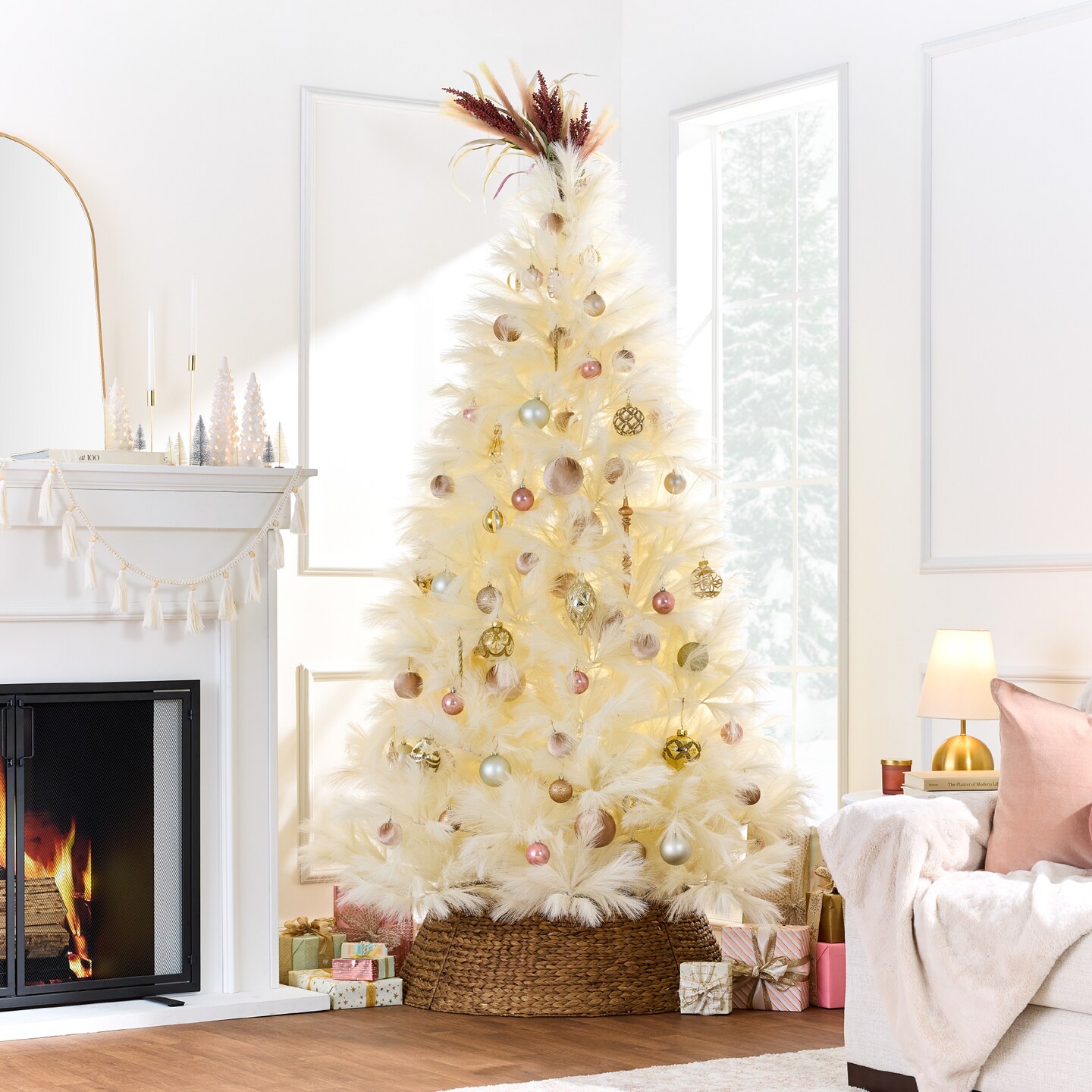 Best Choice Products Premium Artificial Ivory Pampas Christmas Tree Holiday D&#xE9;cor w/ Foldable Metal Base