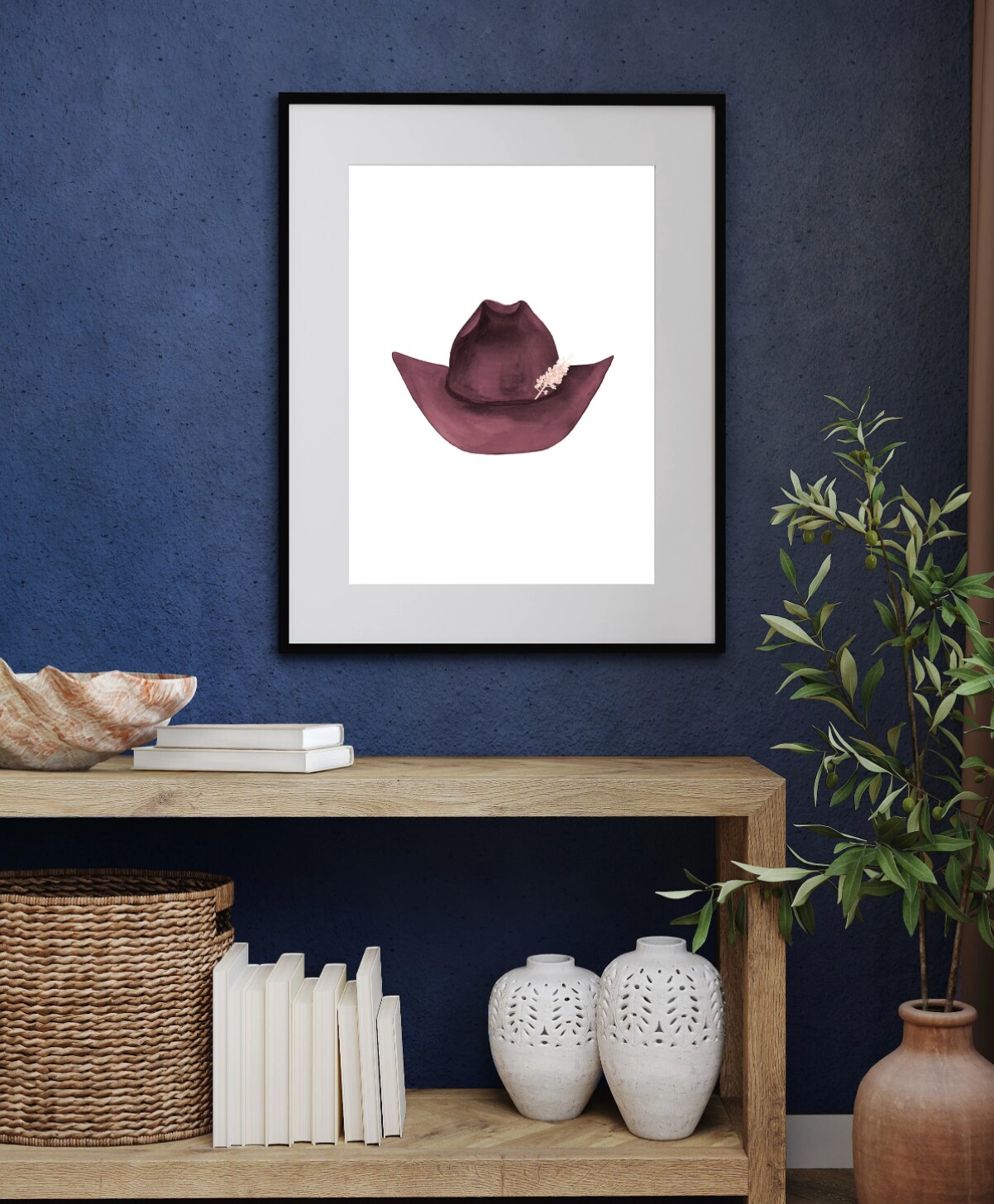 Watercolor Maroon Cowgirl Hat Art Print, Western Wall Art, Berry Cowgirl Hat Print, Western Cowboy Hat, Texas Home Decor, Country Home Decor product 3
