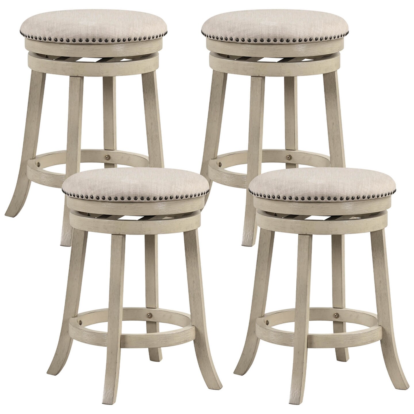 Costway 26.5" Swivel Bar Stools Set of 2/4 Round Counter Height Barstools with Wooden Frame