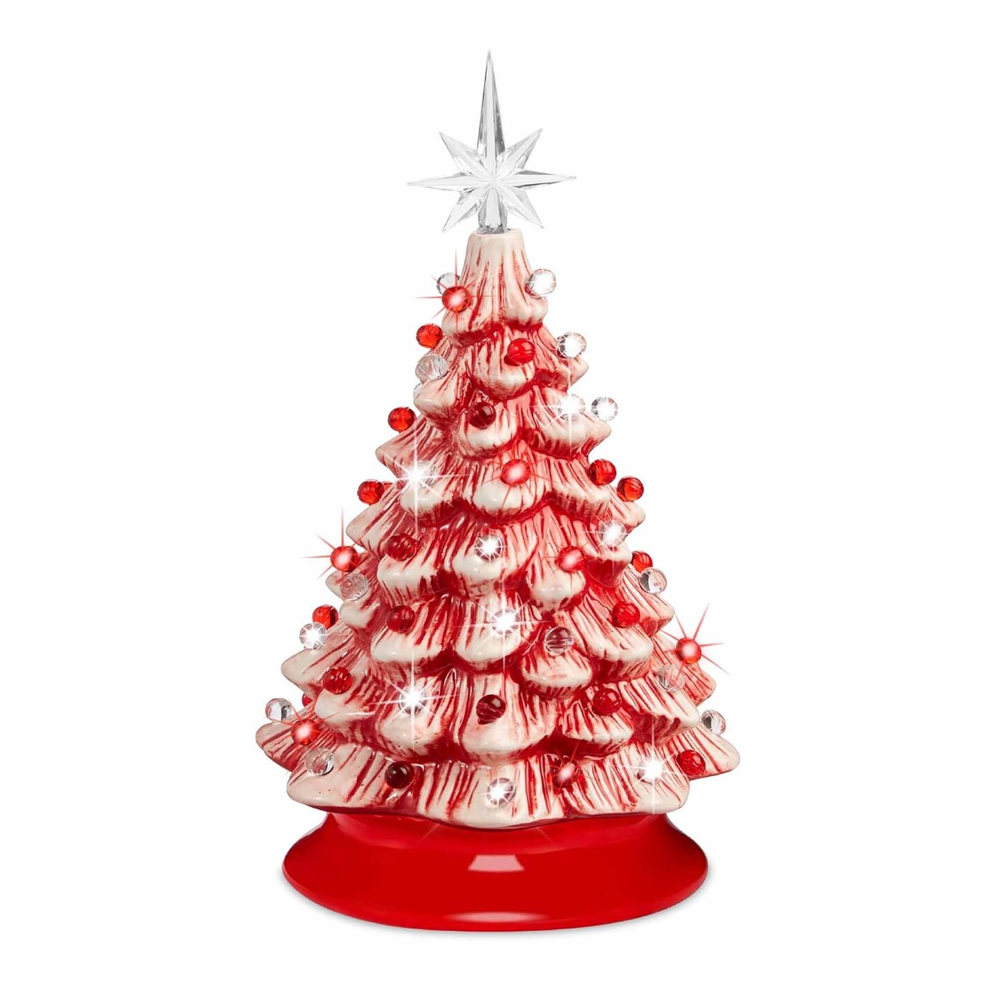 Ceramic Christmas Tree, Pre-lit Hand-Painted Tabletop Holiday Tree