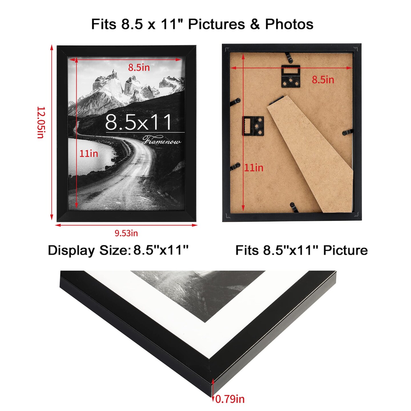 Framenow,8.5x11 Picture Frames Set of 3, Made of Real High Definition Glass and Solid Frame to Display Certificate or Pictures 8.5x11,To Wall and Tabletop Mounting, black. (8.5x11&#x27;&#x27;)