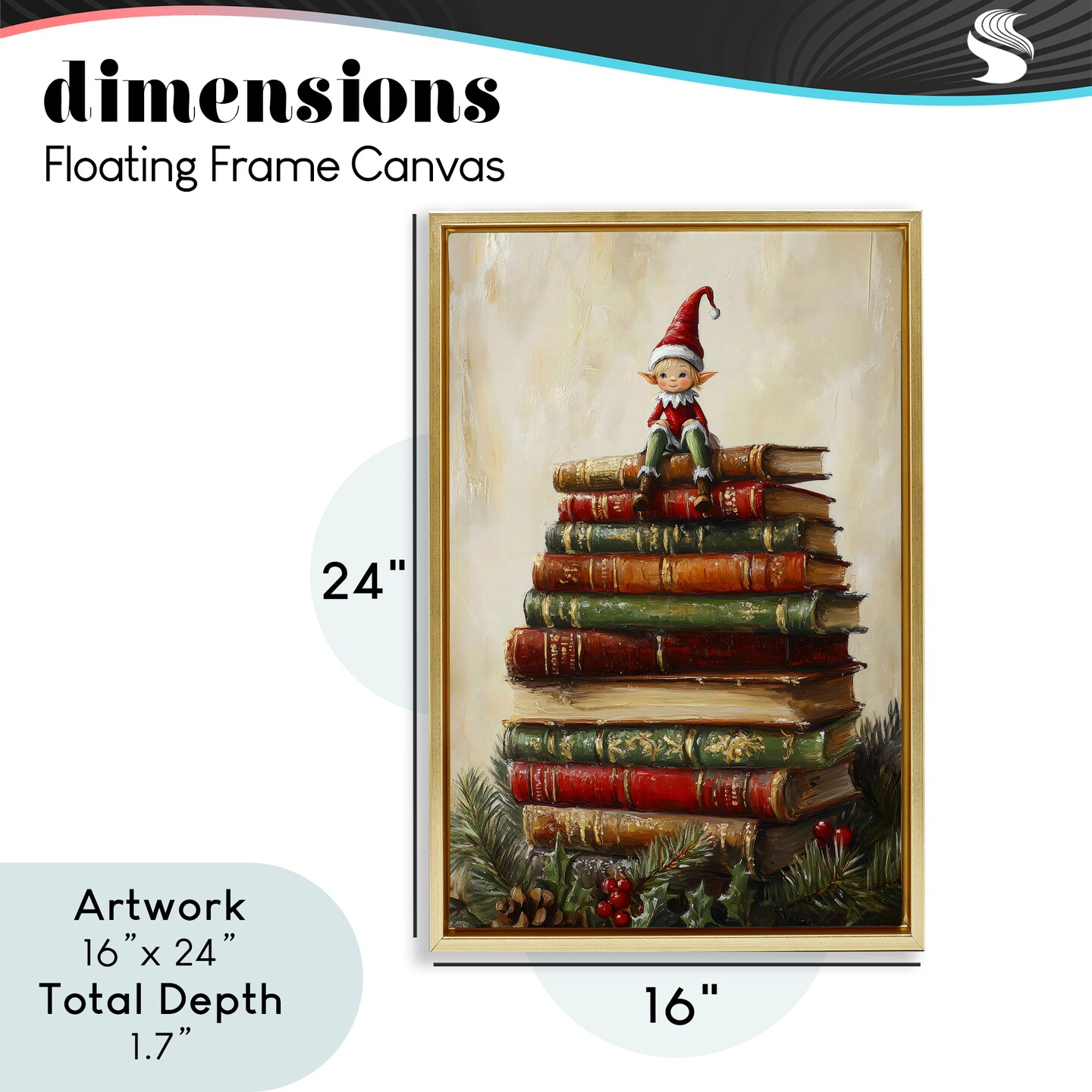 Stupell Industries Christmas Elf Bookstack Floating Frame, design by Petal Prints Design