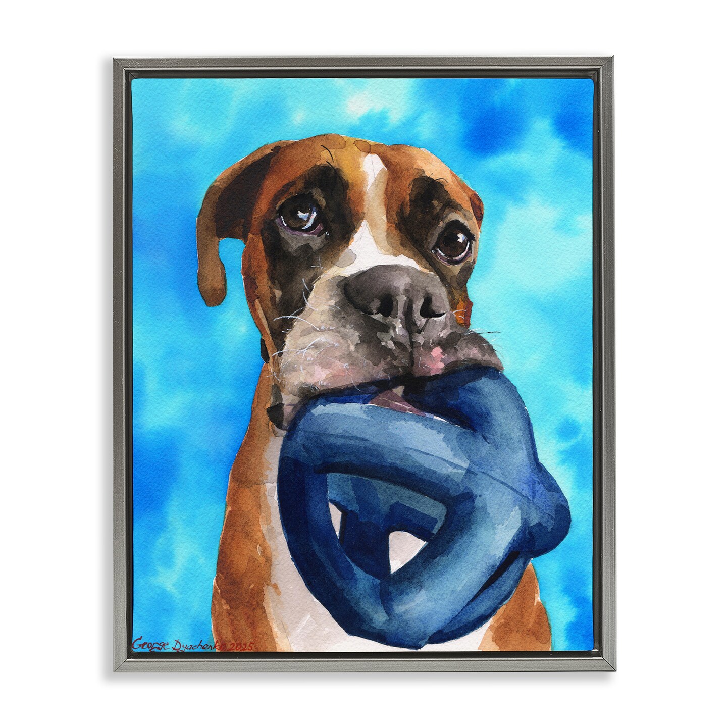 Stupell Industries Boxer and His Toy Blue Floating Frame, design by George Dyachenko