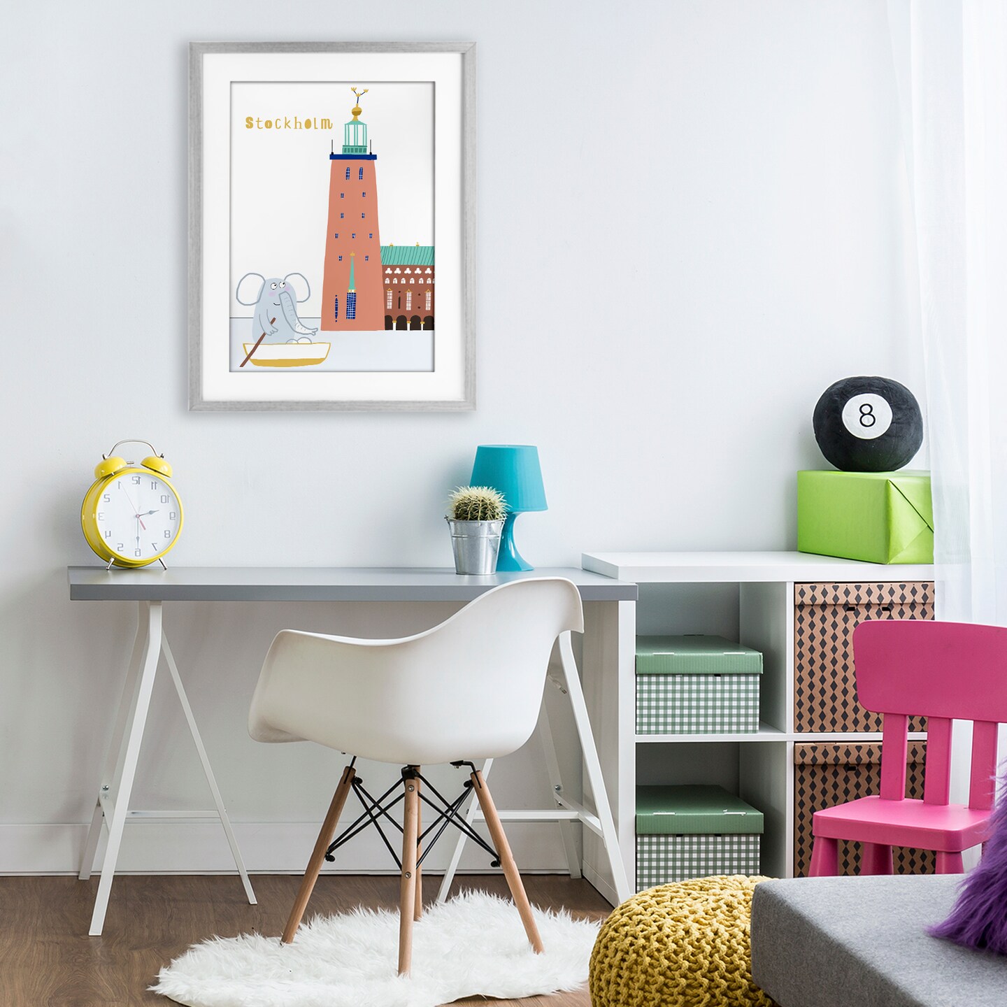 Stupell Industries Elephant in Stockholm Boat Framed Print Under Glass, design by Carla Daly