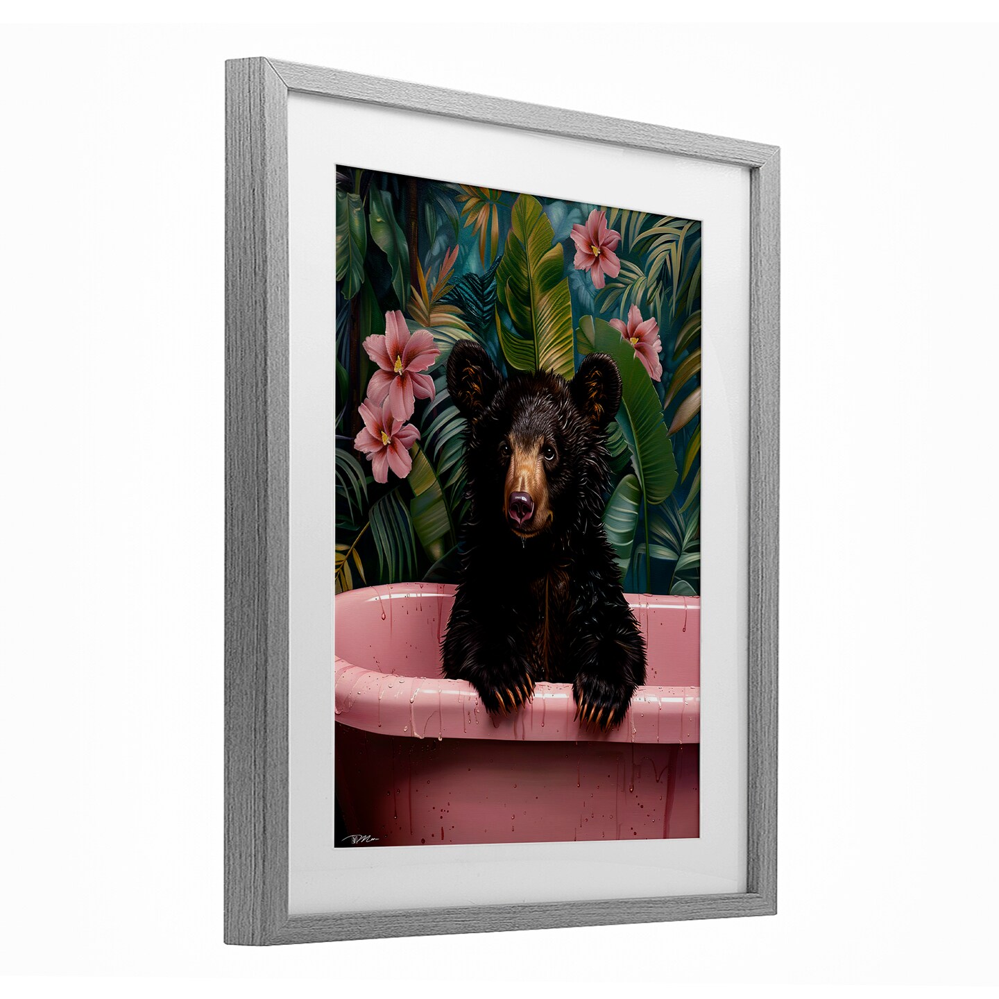 Stupell Industries Bruno Bear in Pink Tub Framed Print Under Glass, design by Momart