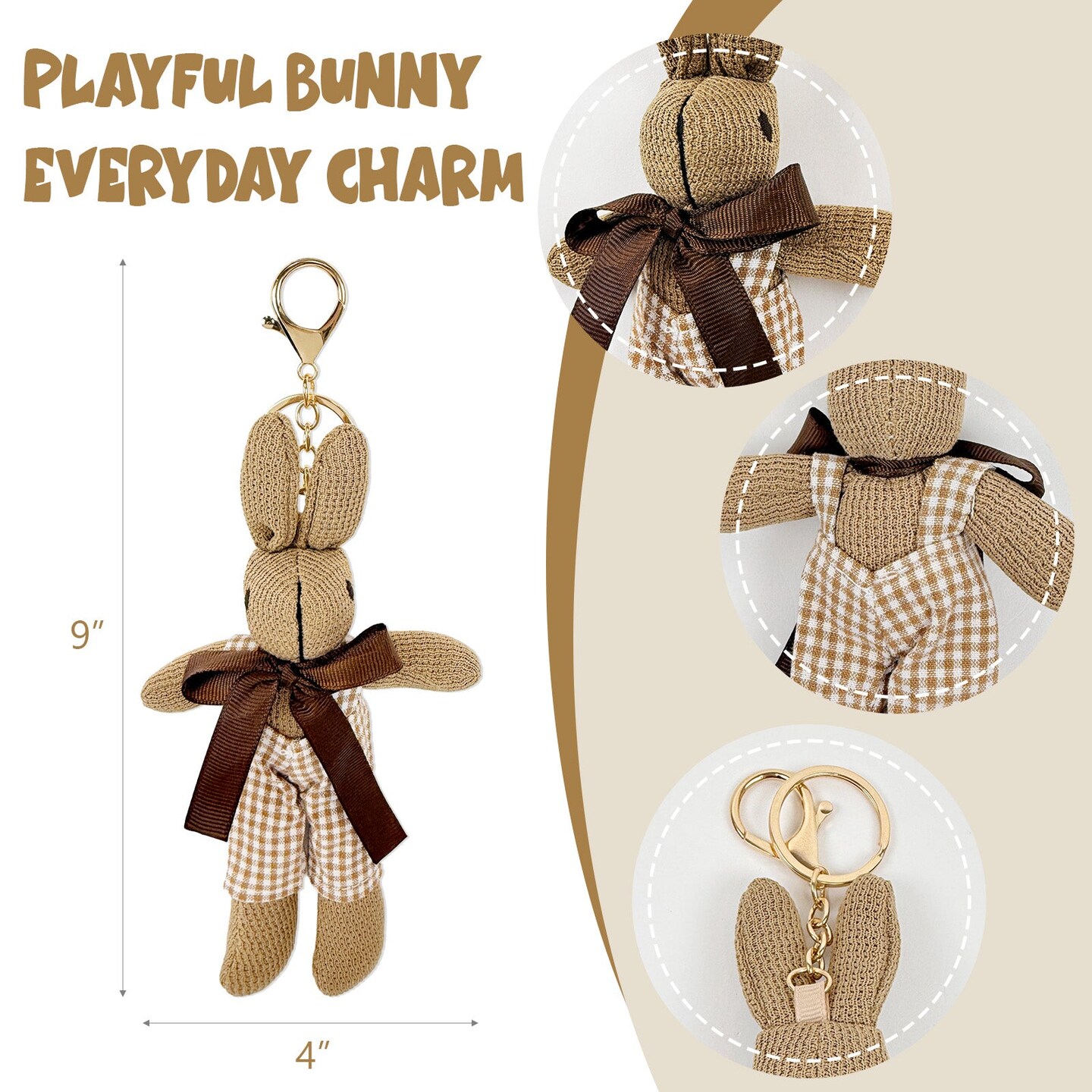Wrapables Cute Plush Keychain Pendant Charm for Bag, Gingham Bunny