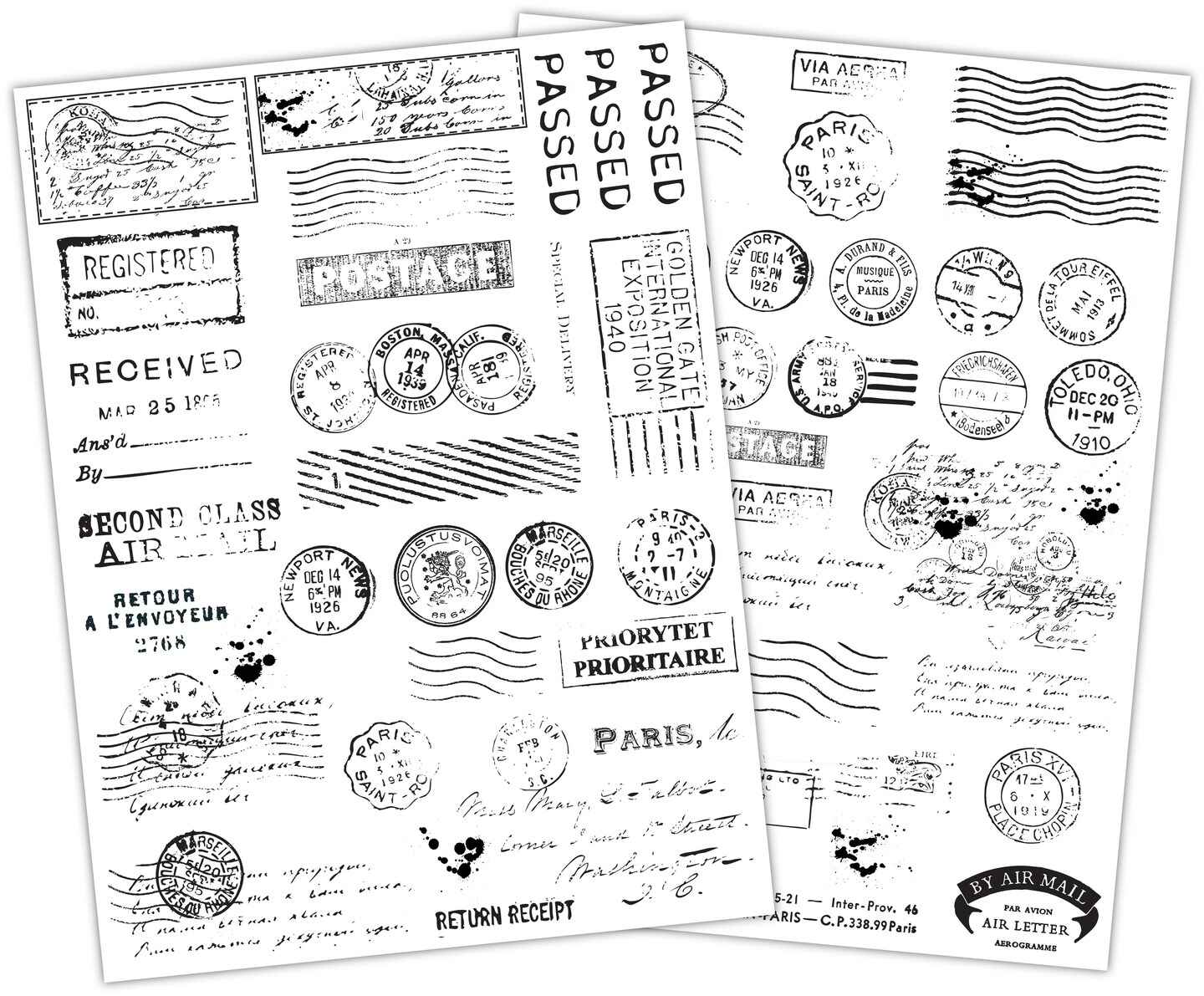 Craft Consortium Rub On Transfers for Crafts - 2 Sheets, Assorted Decorative Postage Decals for Scrapbooking, Card Making, Paper Crafts