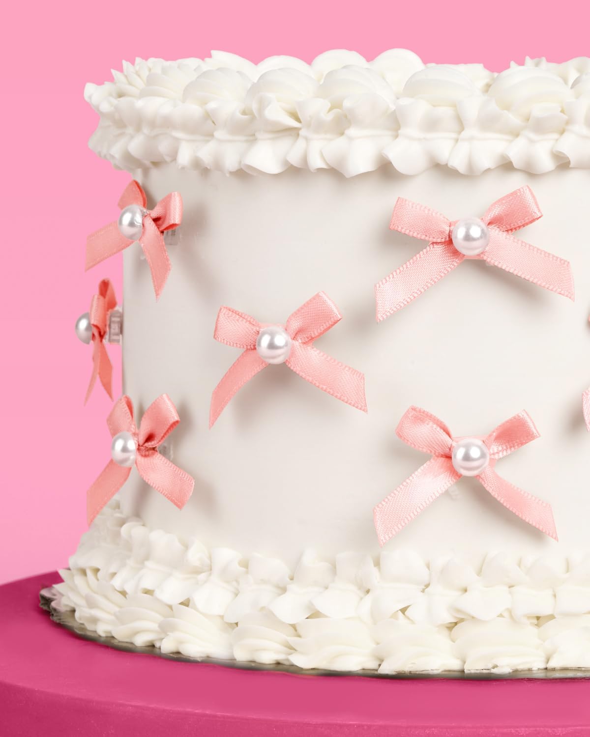 Mini Pink Bow + Pearl Cake Toppers | 12 pcs | Bachelorette Party Decoration, Birthday Candle Accessory, Engagement Dessert Decor, Bridal Food Supplies