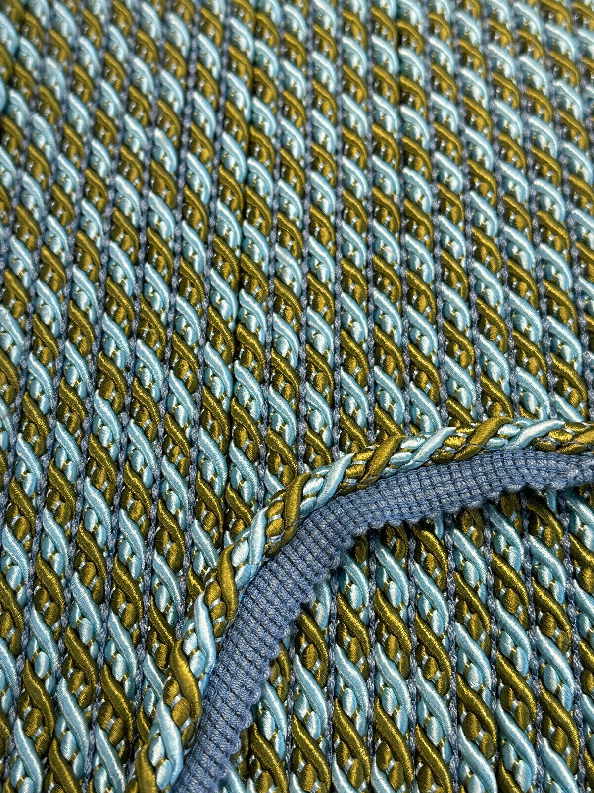 1 Yard Light Blue and Olive Green Decorative Gimp Rope Trim Upholstery Drapery Fabric
