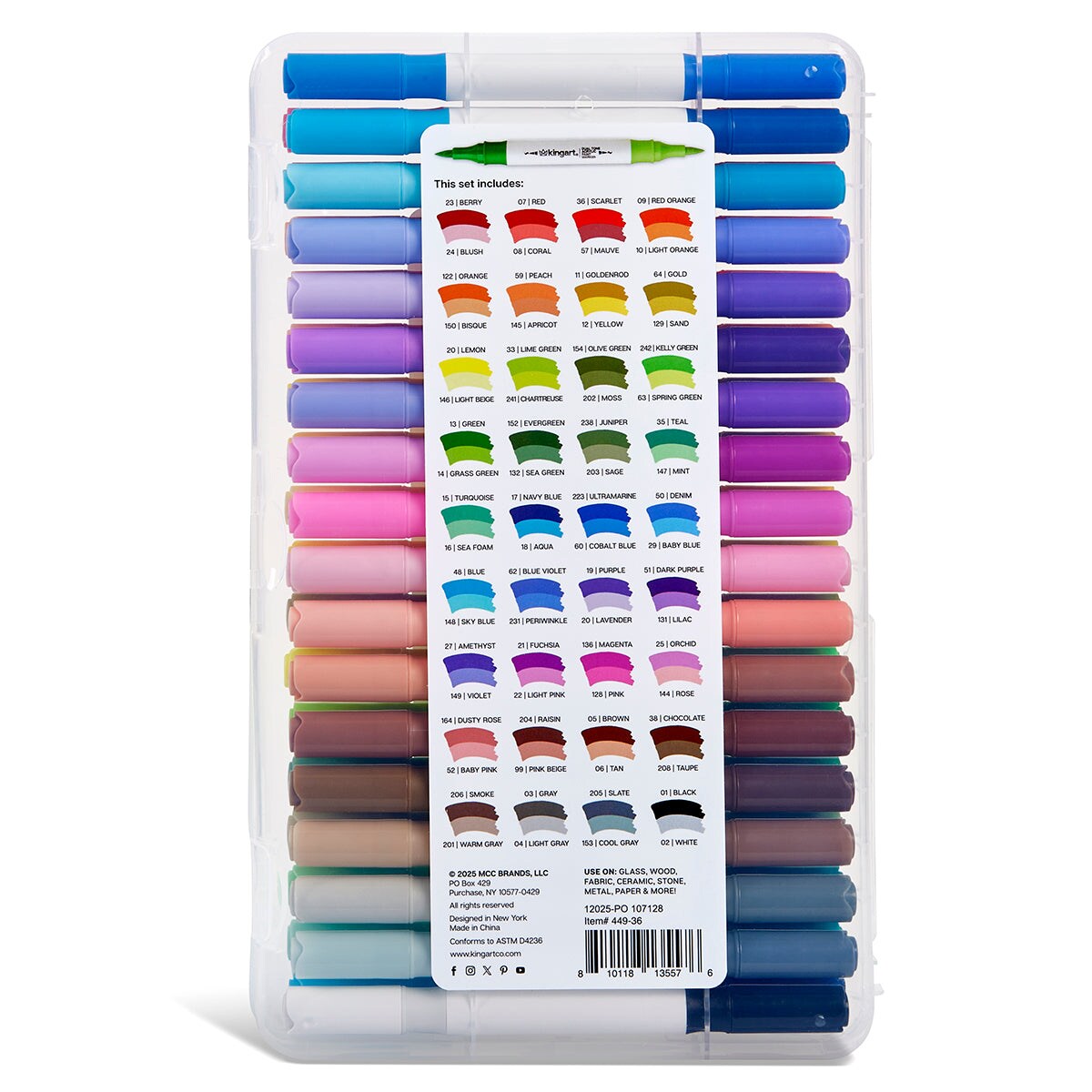KINGART&#xAE; Dual Tone Acrylic Markers 36 Pens / 72 Colors