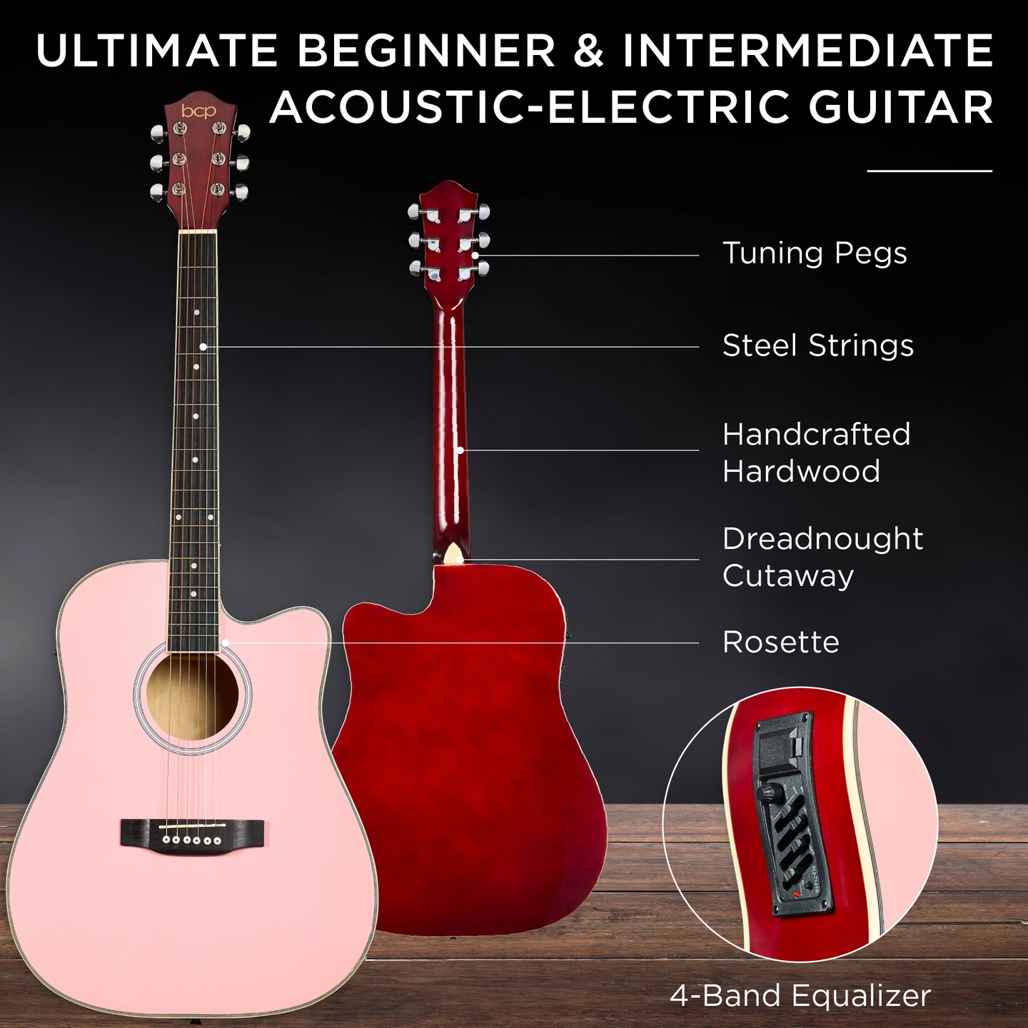 Best Choice Products Beginner Acoustic Electric Guitar Starter Set 41in w/ Wood Cutaway Design, Gig Bag