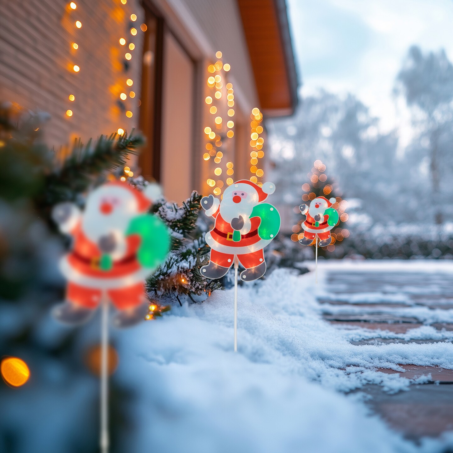 Northlight Lighted Holographic Santa Claus Outdoor Christmas Pathway Markers - 25" - Set of 3