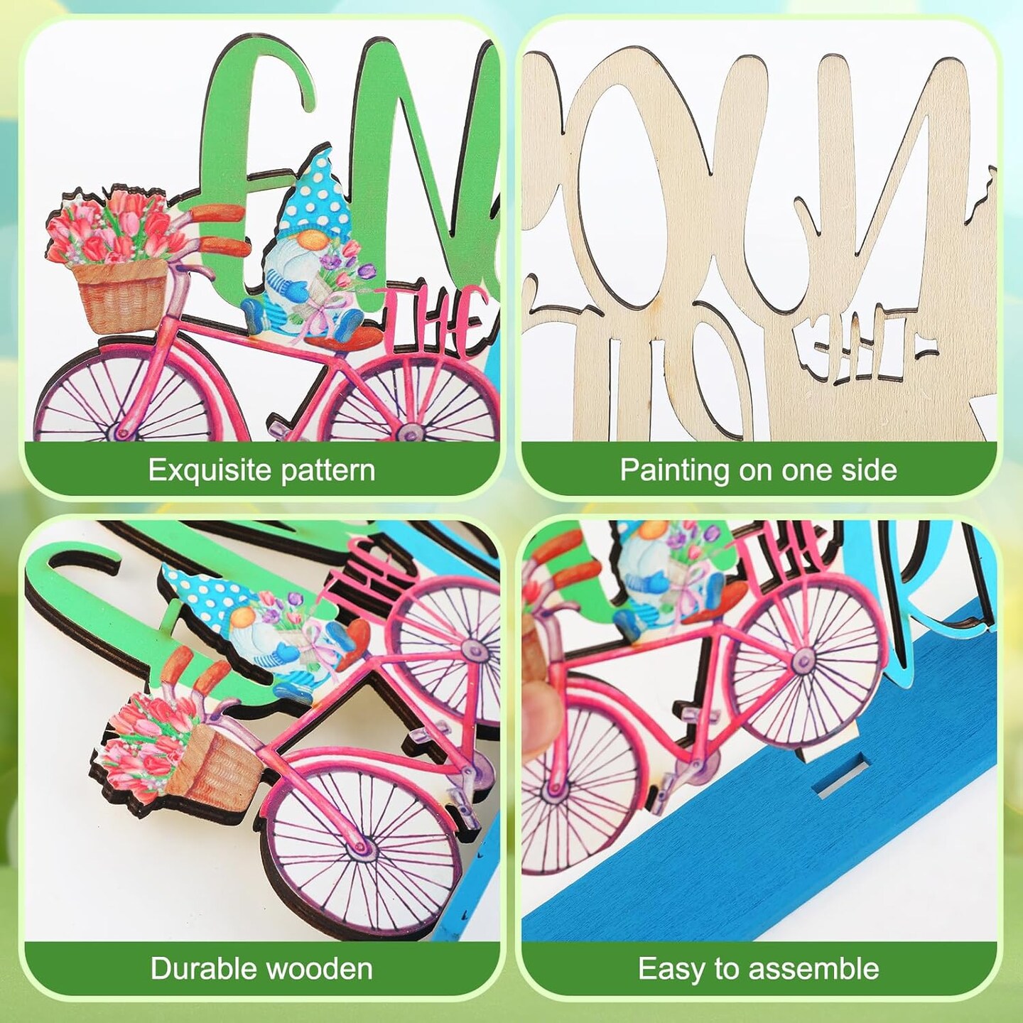 Spring Table Decorations, 6 Pcs Wooden Flower Signs, Rustic Freestanding Tabletop for Party Restaurant Decor (Spring, 4.72 inches / 12 cm)