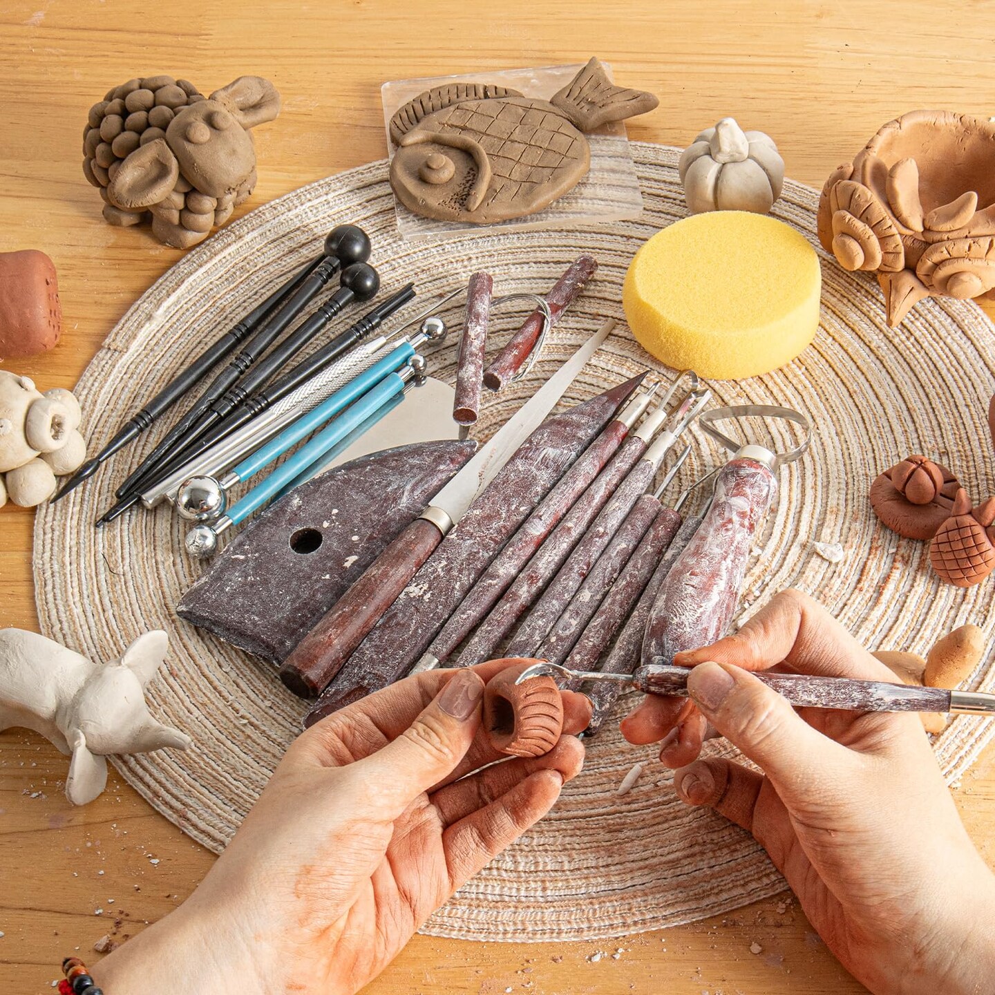 23PCS Clay Tools Sculpting, Ceramic &#x26; Pottery Modeling Tool, Ceramics Tools Set, Polymer Tools Kit, Air Dry Clay Tools for Carving, Molding, Pottery Wheel, Crafting Supplies, Pros, Beginners, Adults