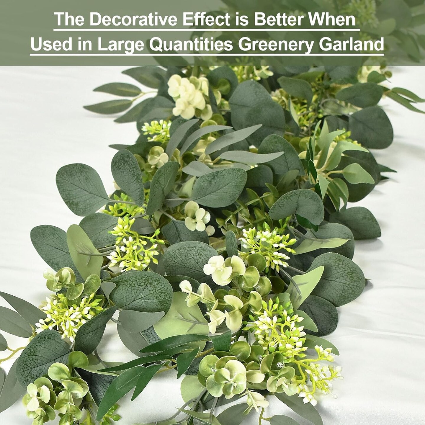 6Ft Eucalyptus Garland, Upgrade Bushy Artificial lvy Greenery Vines with Flower Gypsophila Willow Leaves for Home Wedding Party Table Runner Centerpiece Decor