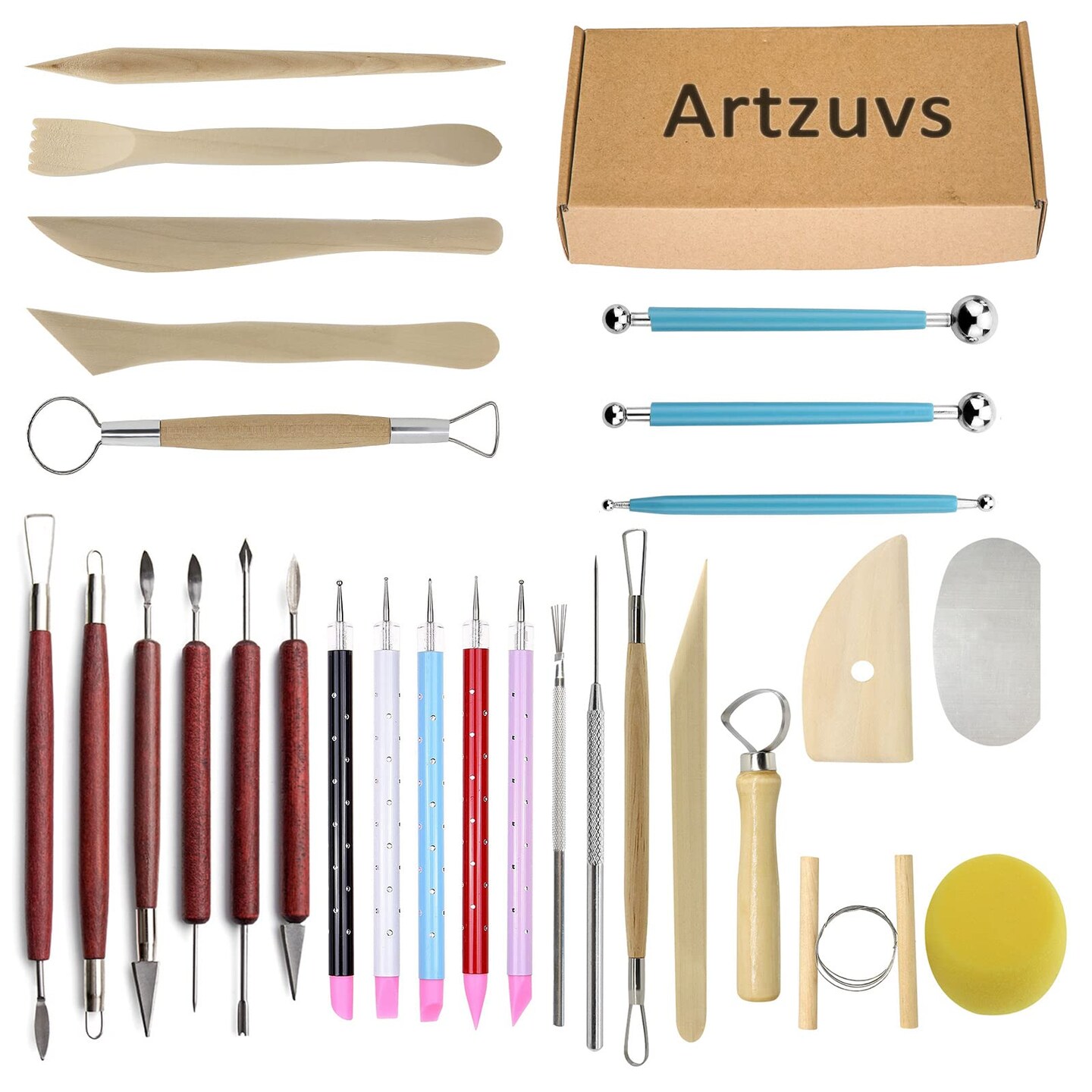 28pcs Polymer & Pottery Sculpting Tools Set,Ceramic Tools, Modeling Clay Supplies Tools Kit for Carving,Trimming,Sculpture,Beginners