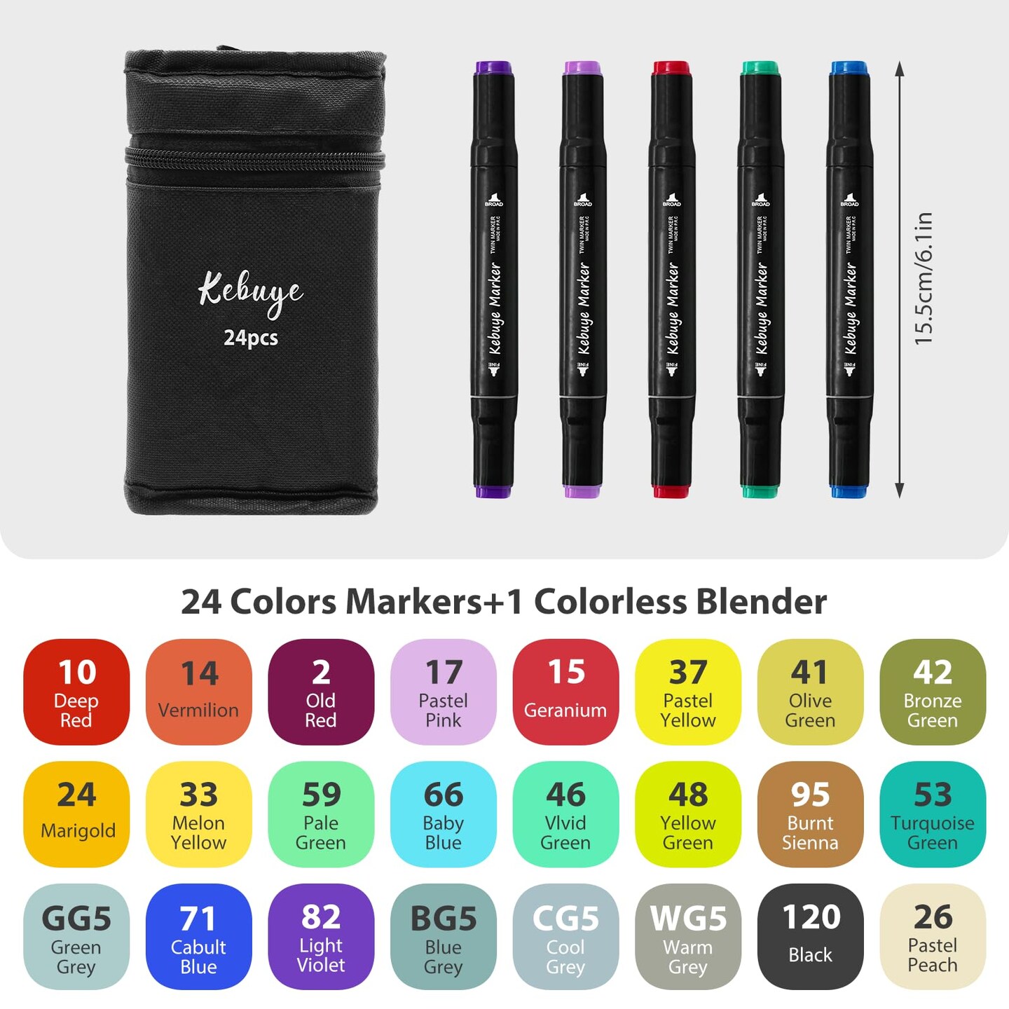Alcohol Markers 24 Colors, Drawing Markers for Adult Coloring Books No Bleeding Dual Tip Art Markers, Coloring Marker for School Sketching Coloring Alcohol Based Markers with Base