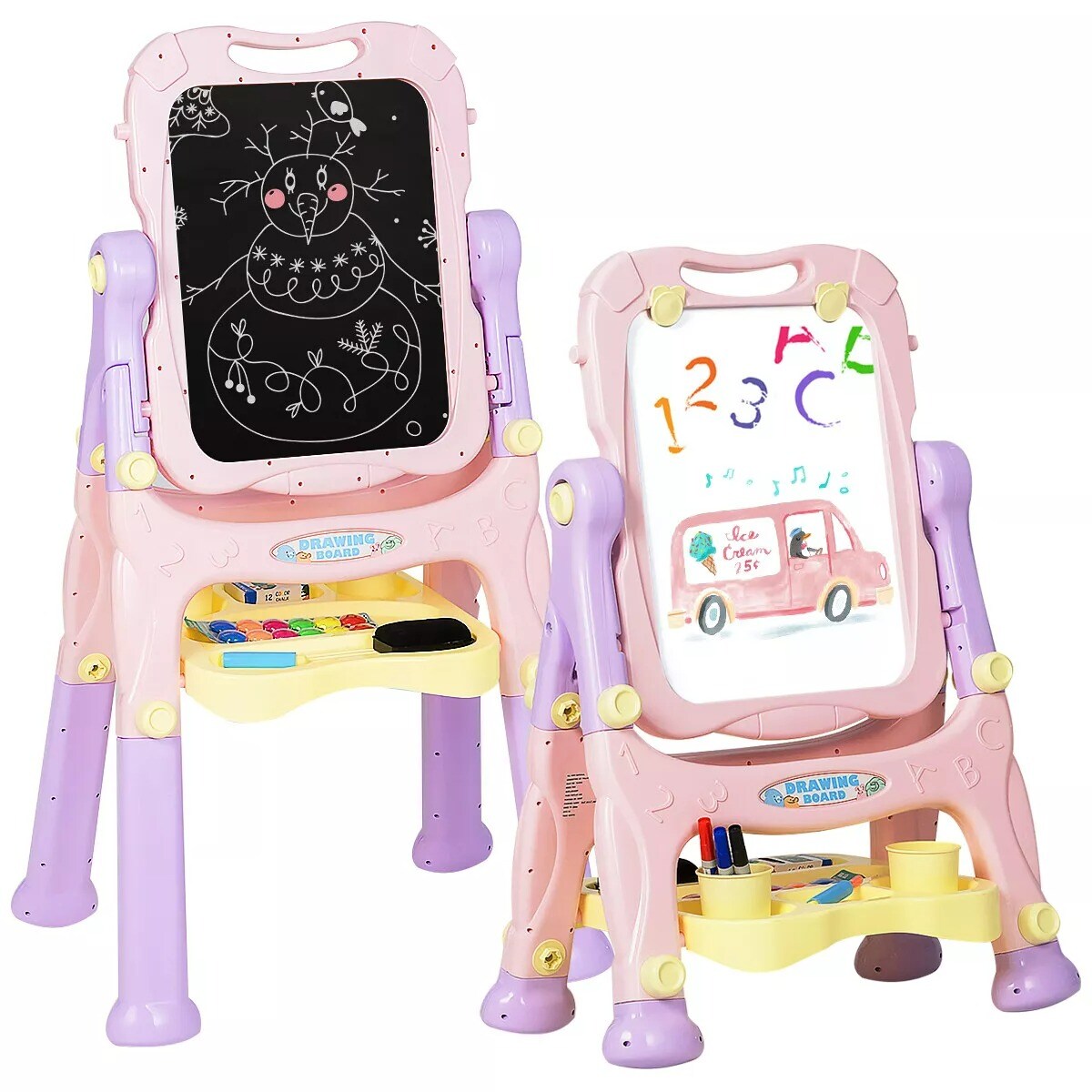 Kids Easel Double Sided Art Easel Painting Play 2 Adjustable Height Purple