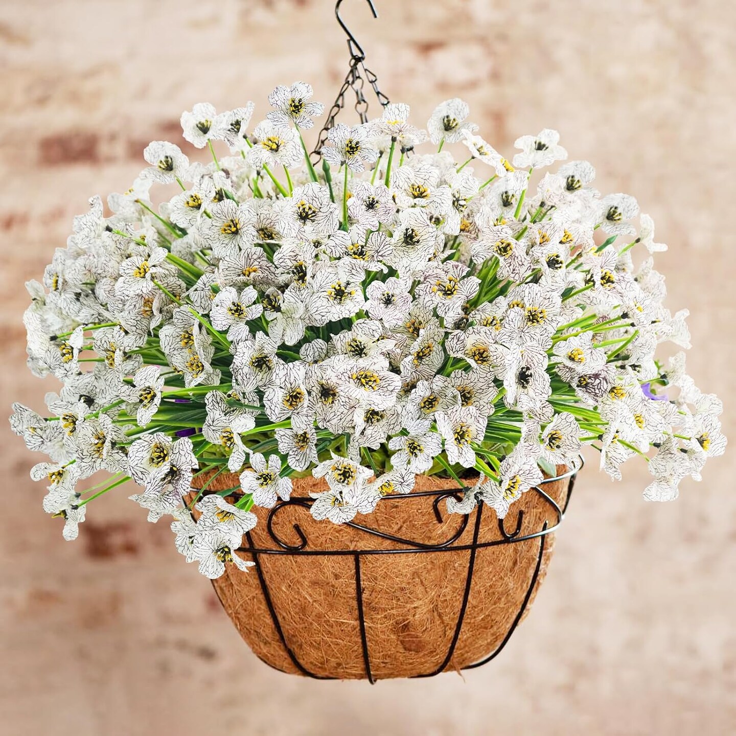 16 Bundles Outdoor Artificial Flowers UV Resistant Fake Flowers No Fade Faux Plastic Plants for Garden Porch Window Box Home Outside Hanging Planter Spring Summer Décor (White) 9.45"D x 9.45"W x 13"H