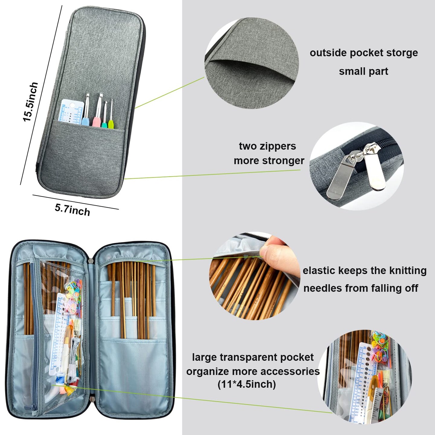 Bamboo Knitting Needle Set with Case 36pcs Straight Single Pointed Kniting Needles 13.5inch Length Sweater Needles for DIY Knitting Projects(2mm-10mm) Knitting Set with Accessories