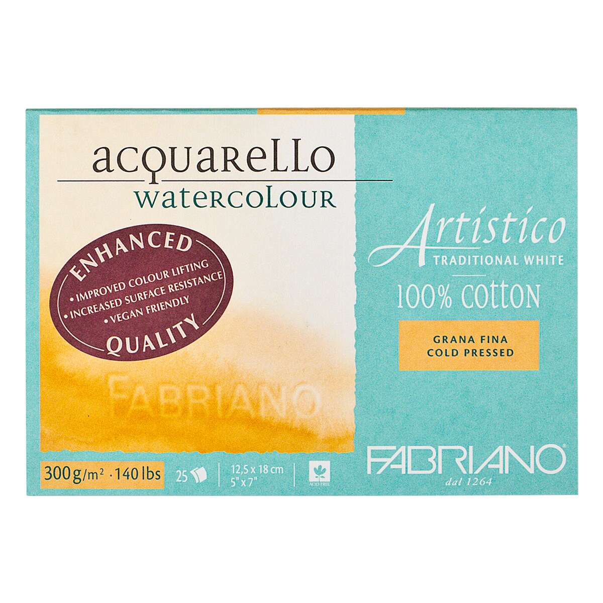Fabriano Artistico Watercolor Paper - 5x7 in Traditional White Blocks - 140 lb Cold Press 25 Sheets