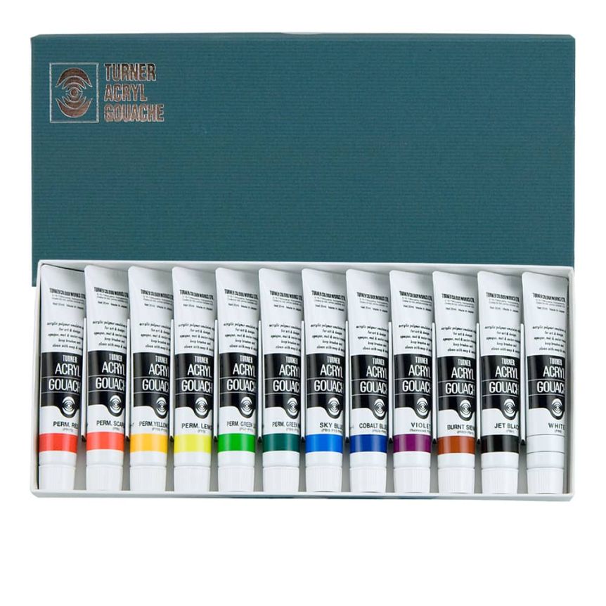 Turner Acrylic Paint Set Artist Acryl Gouache - Super Concentrated Vibrant Acrylics, Fast Drying, Velvety Matte Finish - [Set of 12 | 20 ml Tubes]