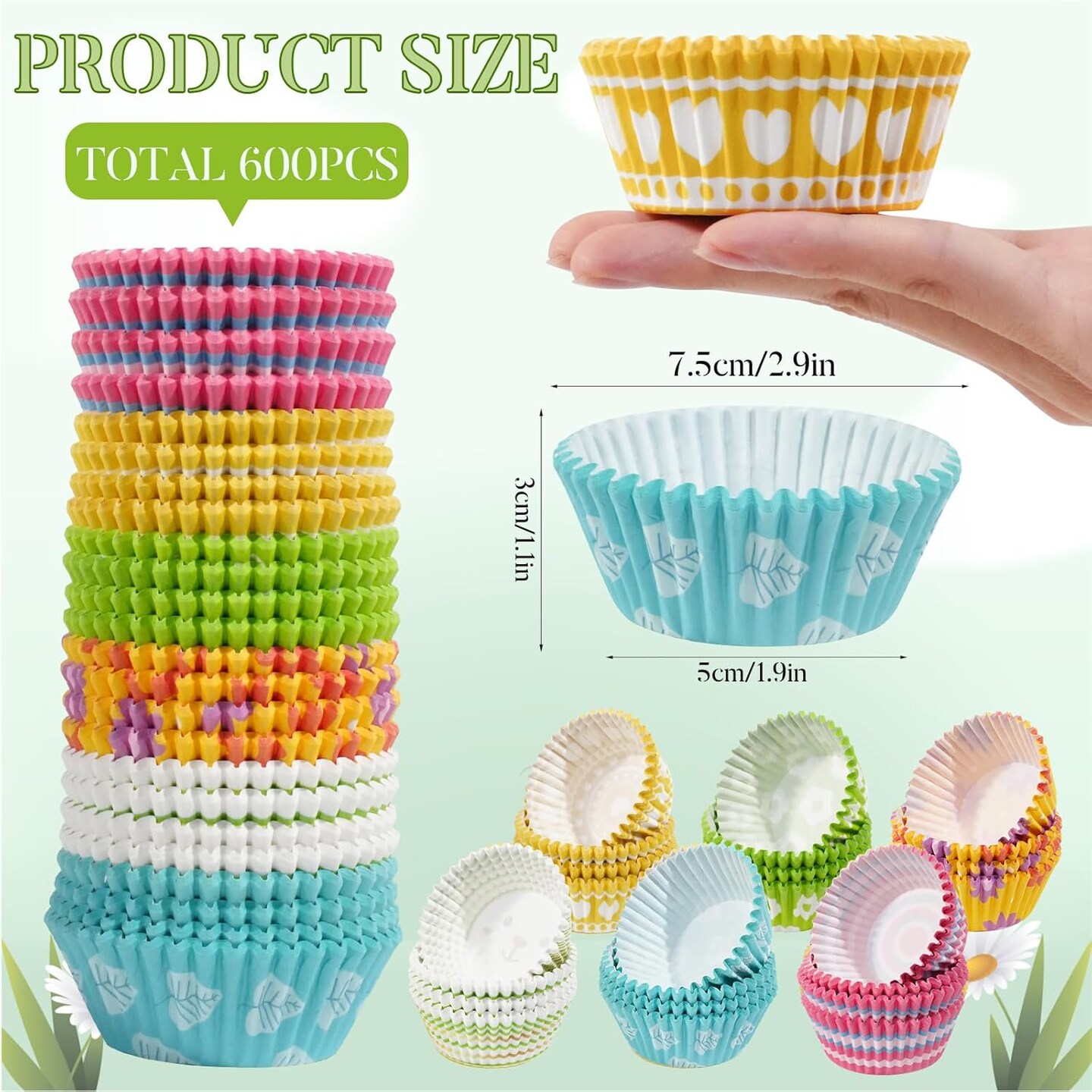 600PCS Easter Cupcake Liners for Baking Mini Easter Baking Cups Easter Holiday Cupcake Wrappers for Easter Birthday Party Decorations Candy Make Baking Supplies