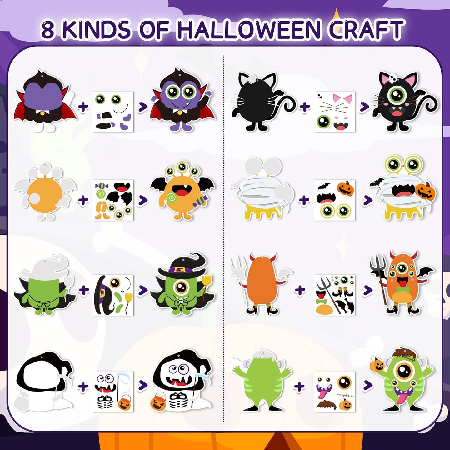 40 Sets DIY Monster Hanging Ornament, Make Your Own Halloween Art Sticker Craft, Halloween Handicraft Home Classroom Game Activities Party Favor Tree Decoration