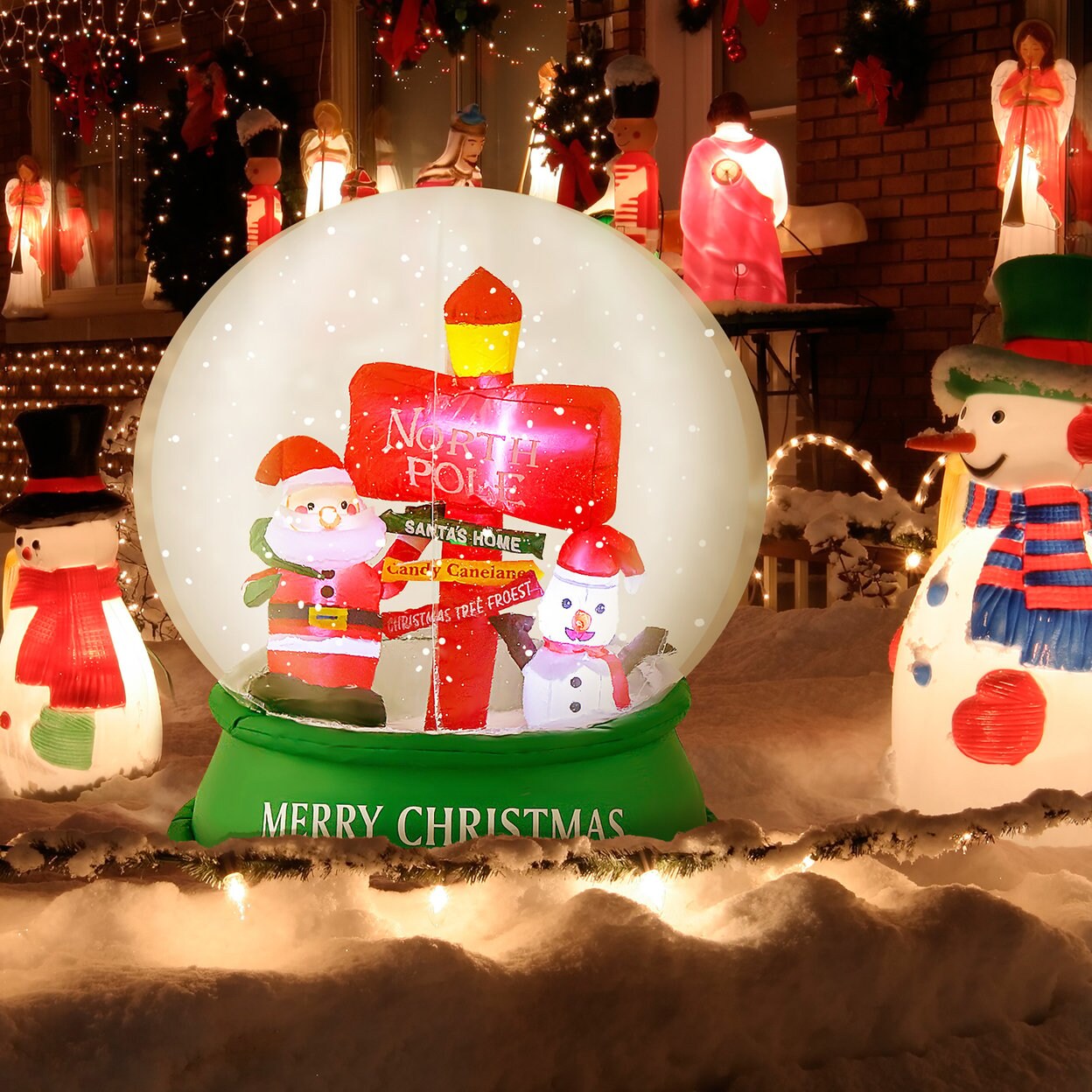 4Ft Christmas Inflatable Snow Globe Blow Up Yard Decoration W/ Leds And Air Blower