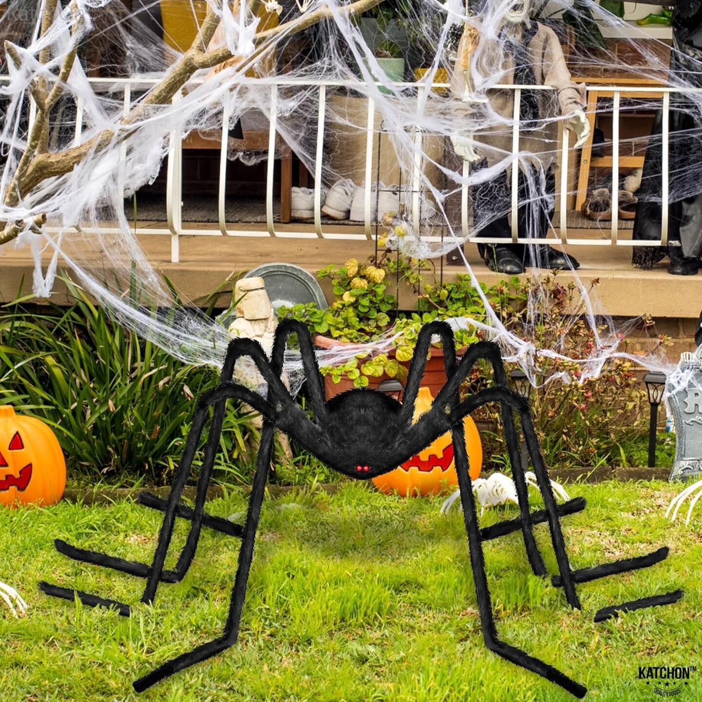 , Halloween Yard Decorations - Black Hairy Spider, 79 Inch | Halloween Outdoor Decorations | Fake Bendable Scary Spider for Halloween Yard Party
