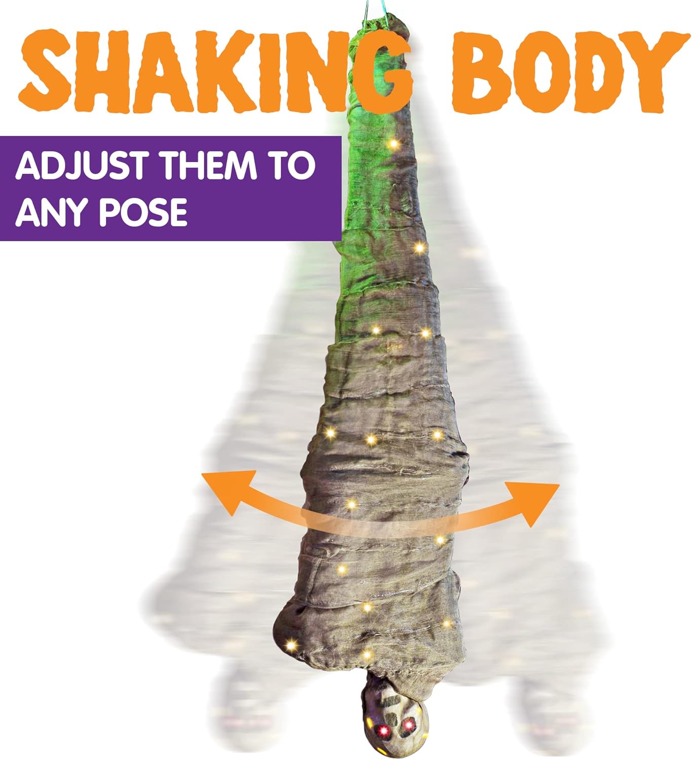 Corpse, Animated Indoor Decor Hanging Dead Body Prop, Corpses Skeleton Outdoor Decor with Full Body Lights and LED Eyes & Spooky Sound for Yard, Haunted House